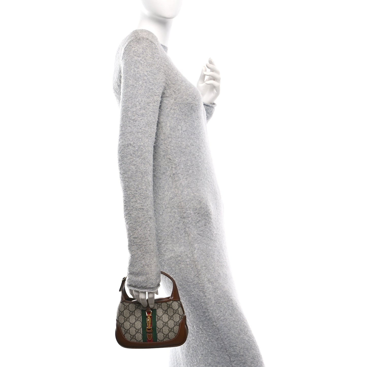 GG Supreme Monogram Azalea Calfskin Web Mini Jackie 1961 Hobo Beige Ebony Brown Sugar