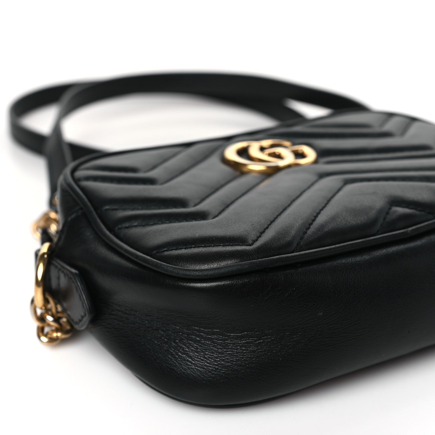 Gucci Calfskin Matelasse Mini GG Marmont Chain Shoulder Bag Black 9 of 10