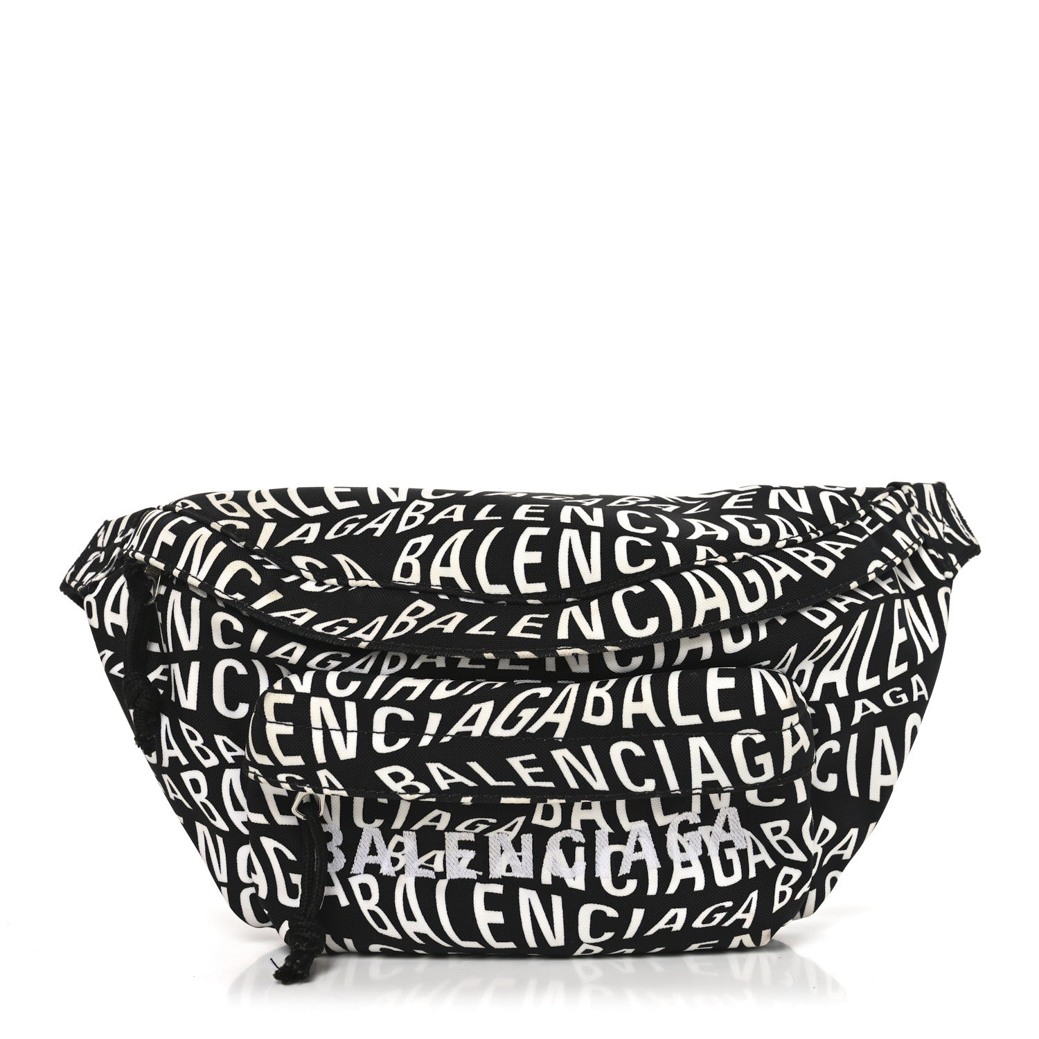 Balenciaga Nylon Wave Logo Print Wheel Beltpack Black White