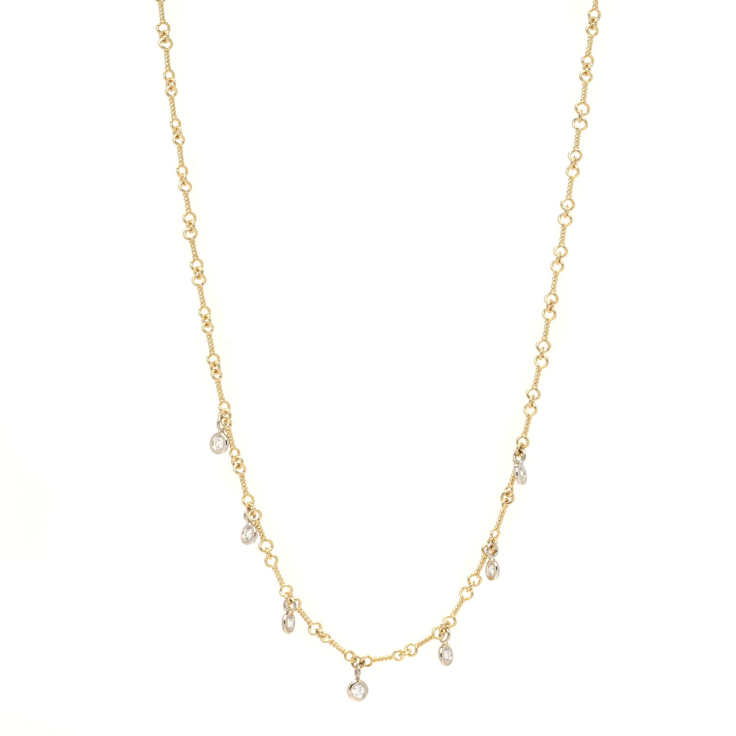 18K Yellow White Gold Diamonds by the Inch Dog Bone Chain Dangle Necklace