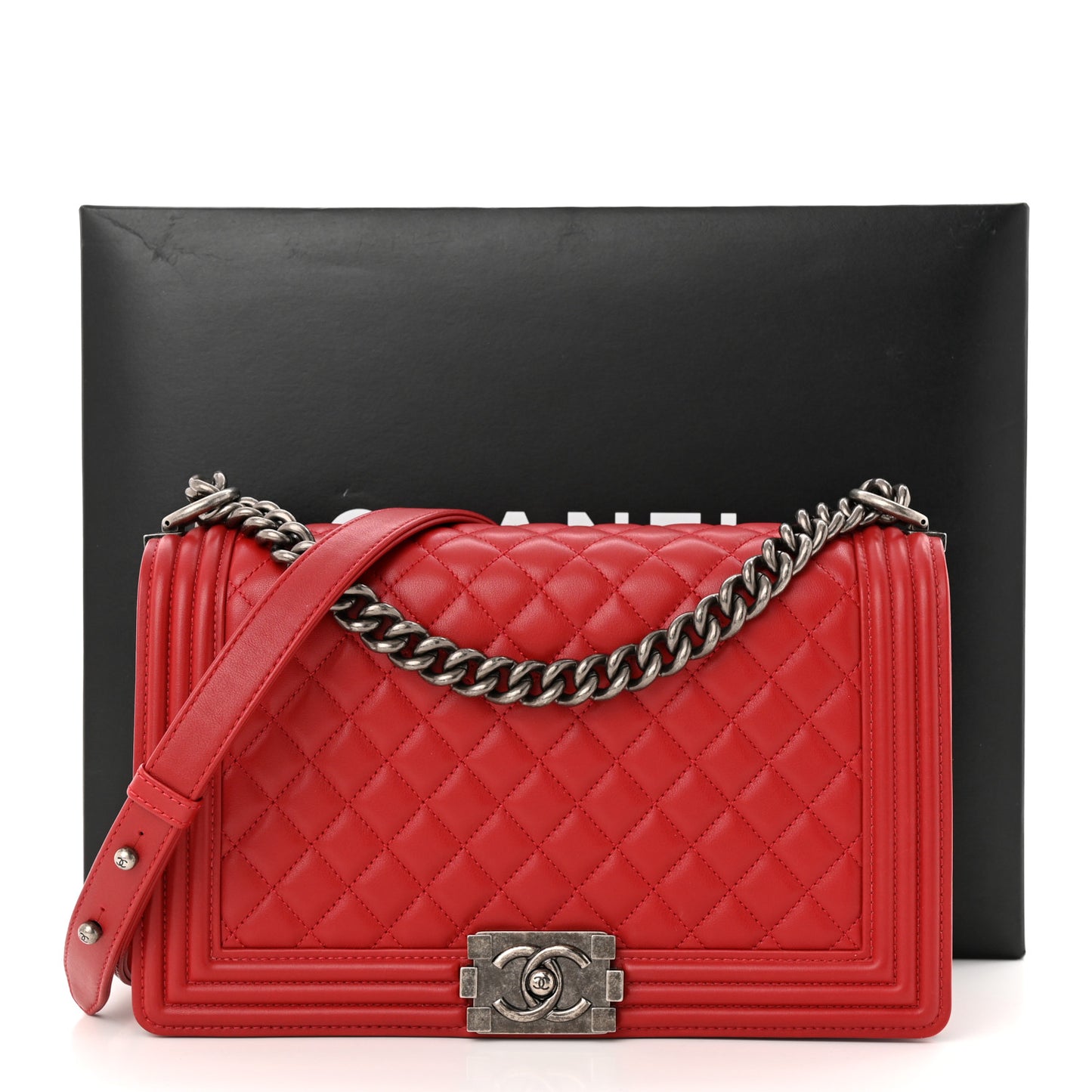 Calfskin Quilted New Medium Boy Flap Red