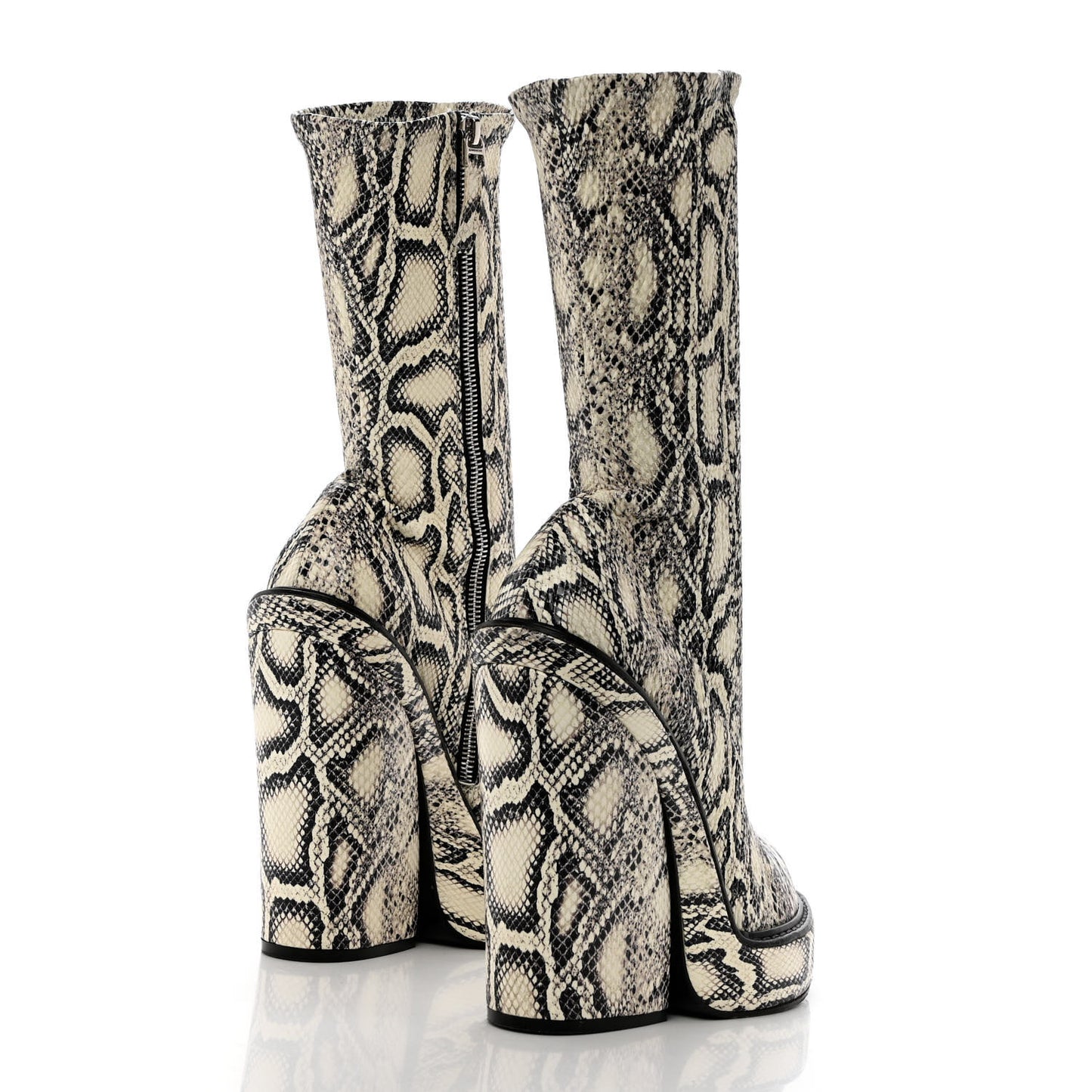 Calfskin Snakeskin Print Wedge Platform Booties 40 Grey