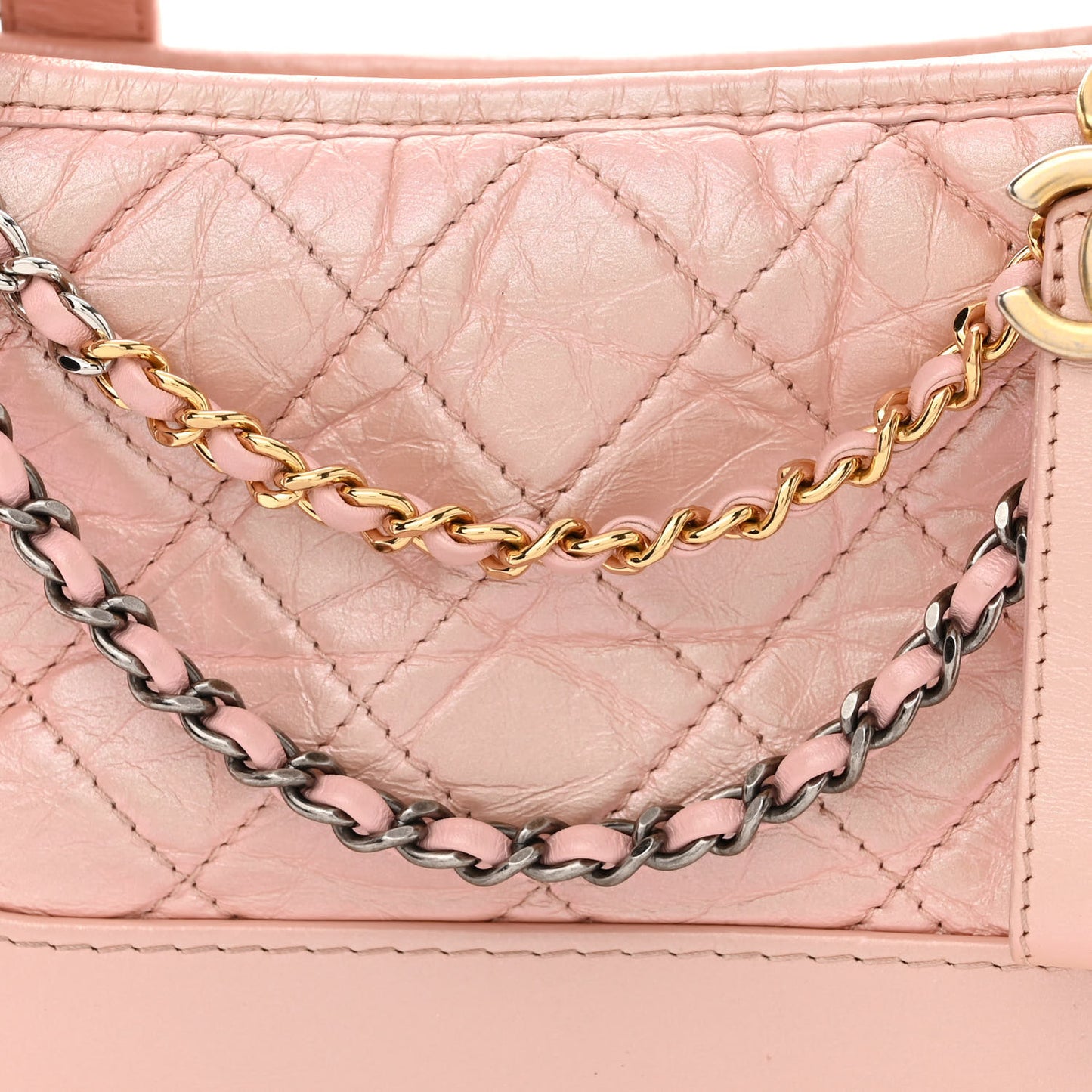 Iridescent Aged Calfskin Quilted Small Gabrielle Hobo Rose