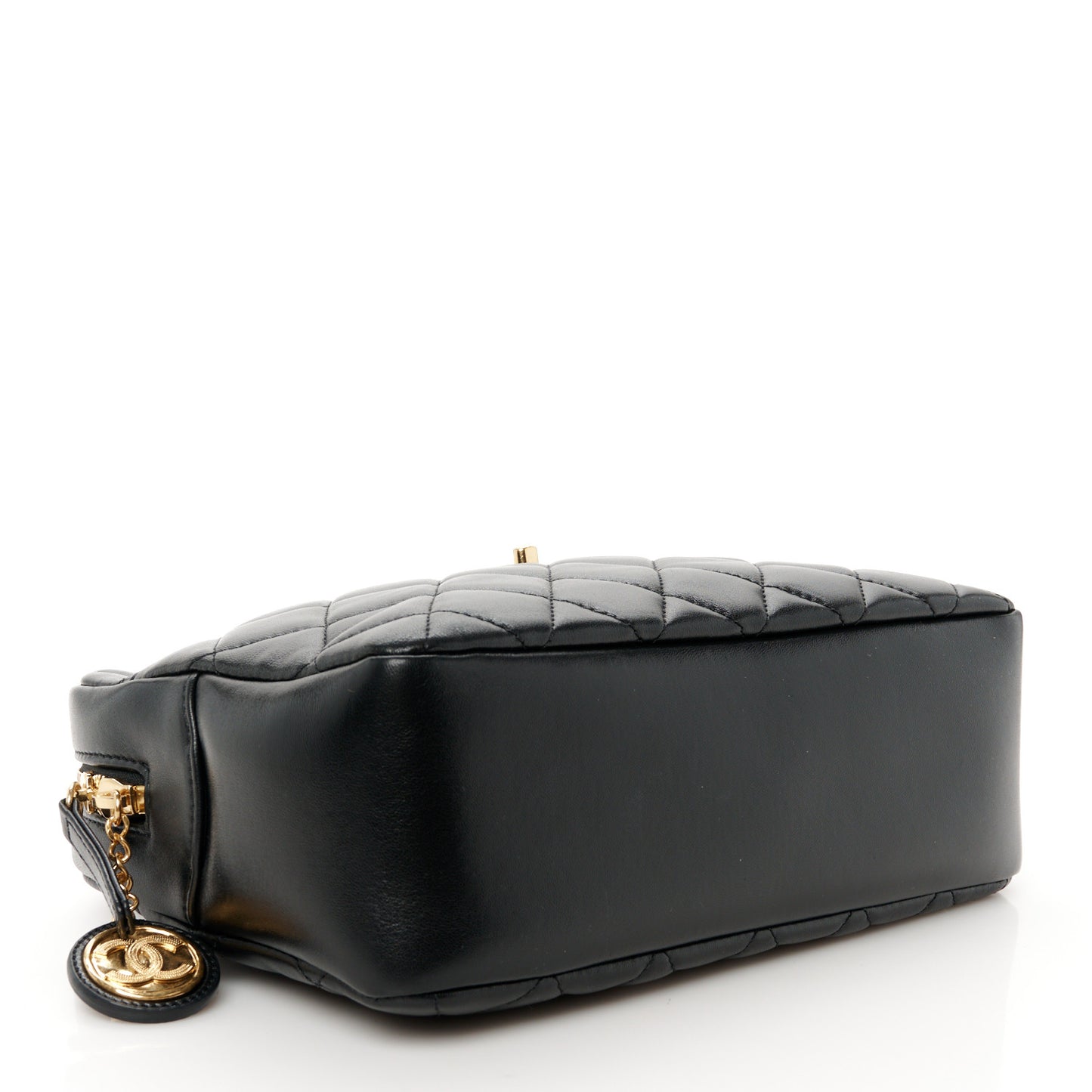 Shiny Lambskin Quilted Medium Camera Case Black