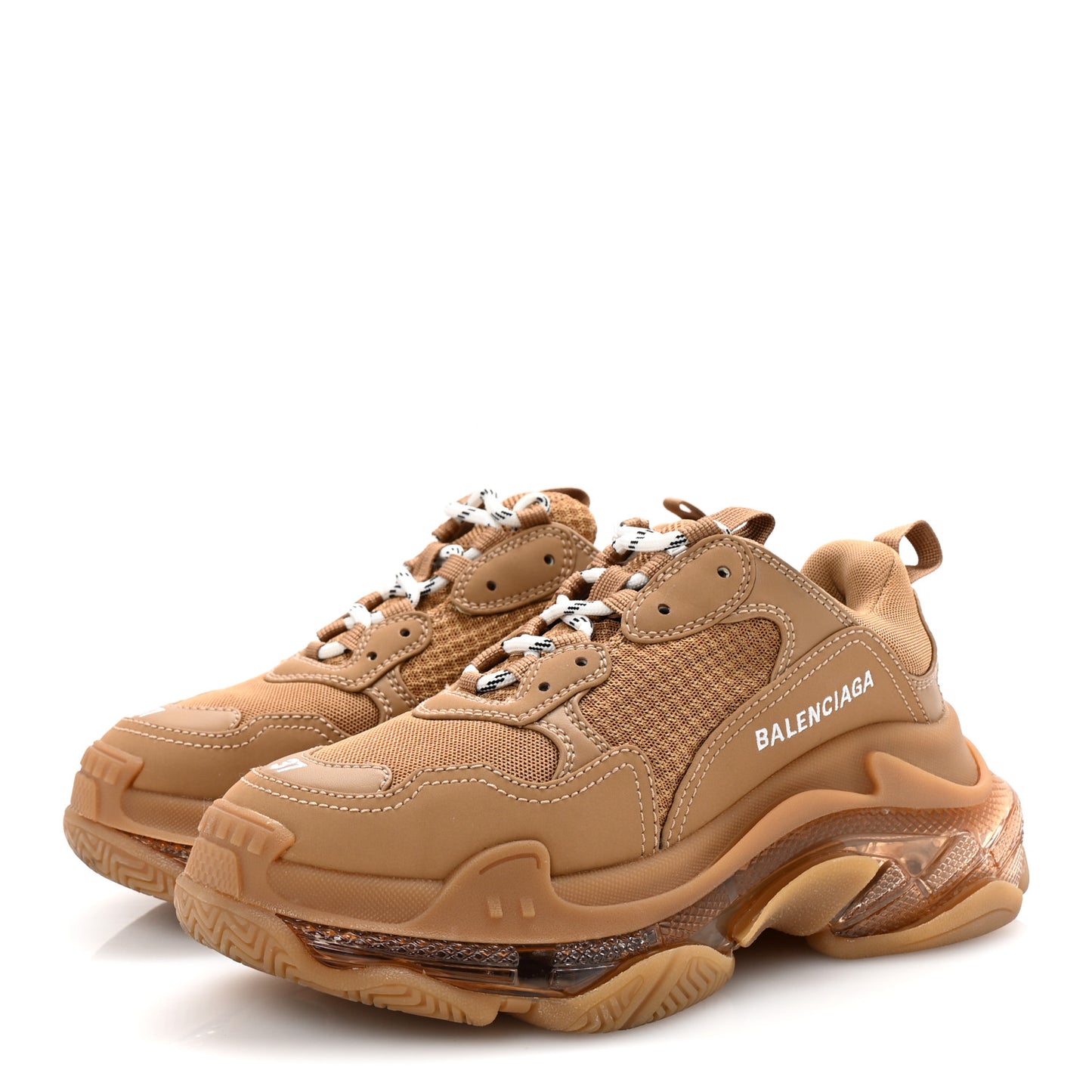 Fabric Mesh Clear Sole Womens Triple S Sneakers 37 Light Camel