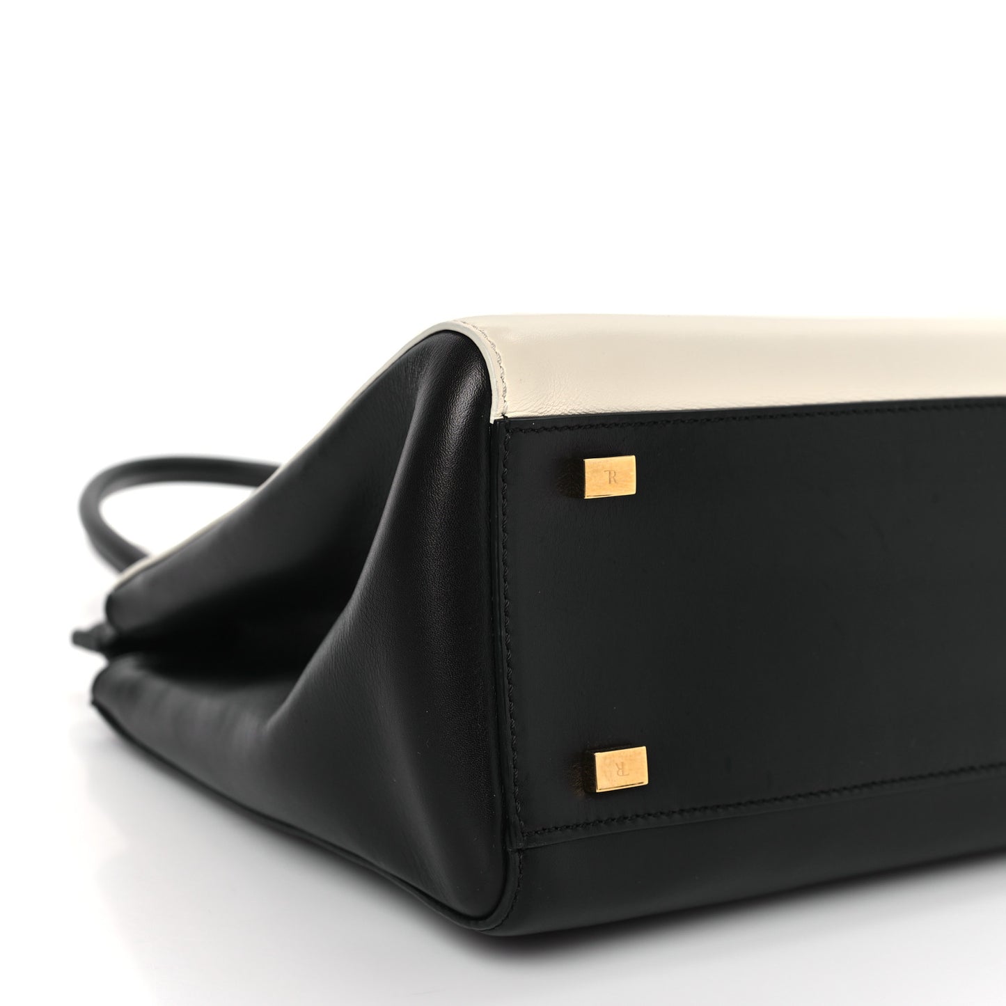 Calfskin Sideby Top Handle Bag Black White Red