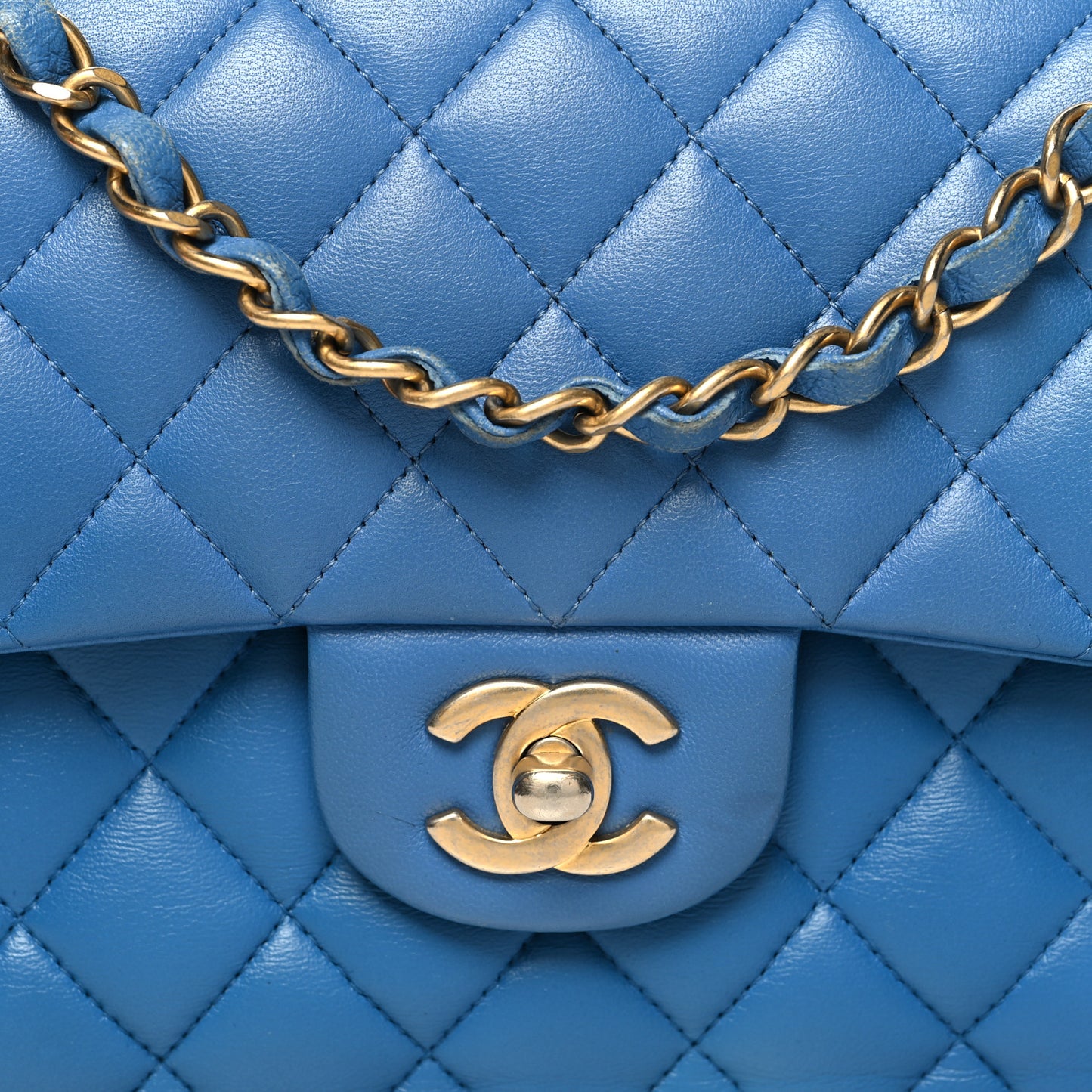 Lambskin Quilted Small Double Flap Blue