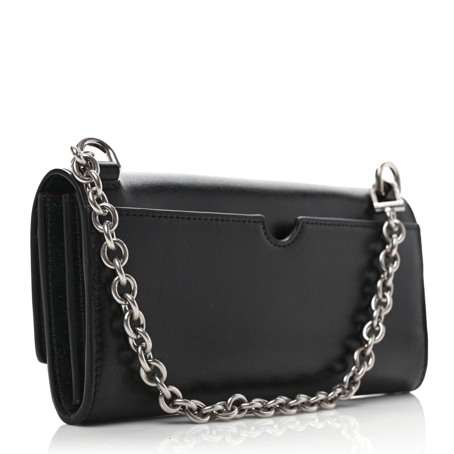 Off-White Calfskin Jitney Logo Flap Wallet On Chain Black 2 of 6