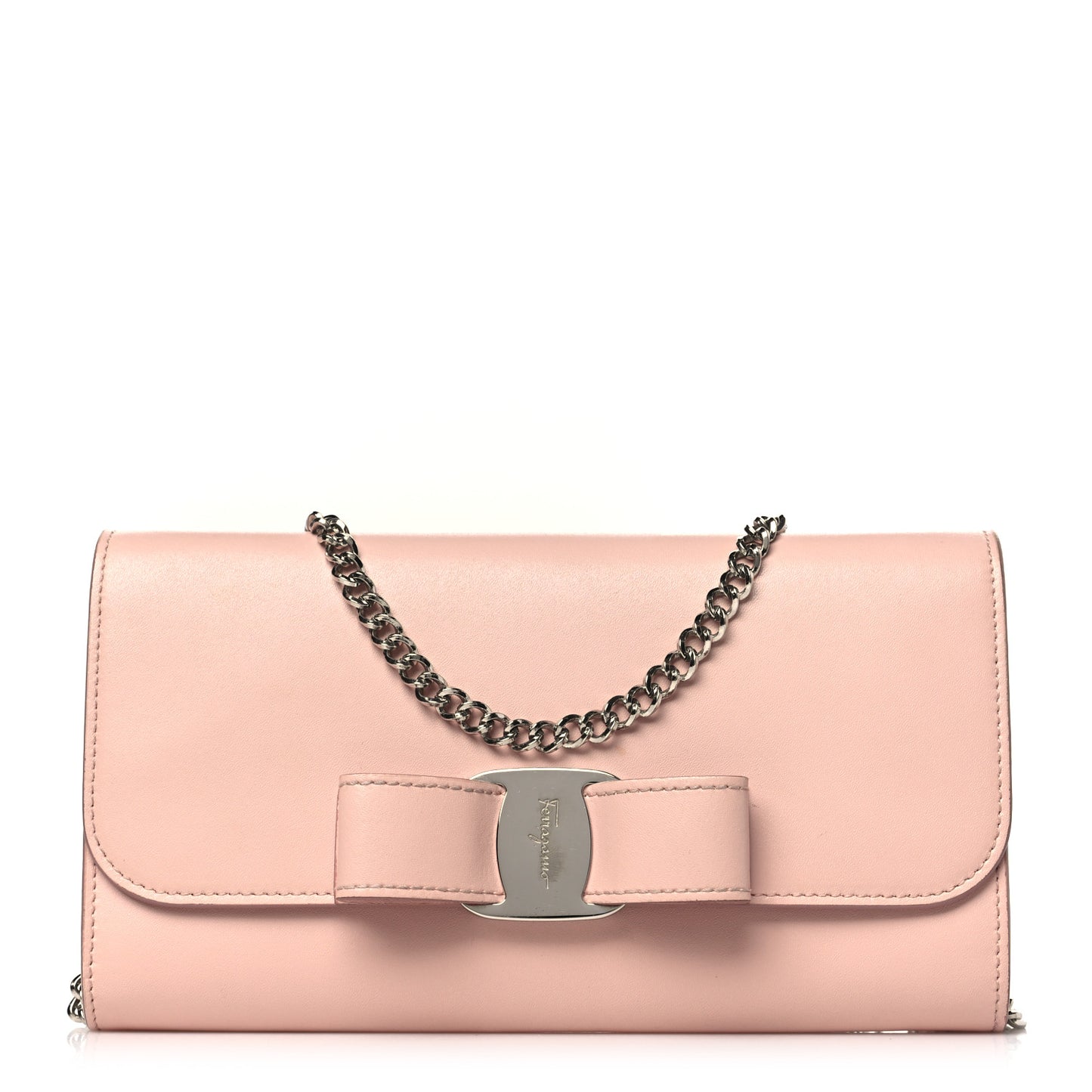 SALVATORE FERRAGAMO Calfskin Vara Bow Chain Flap Crossbody Pink