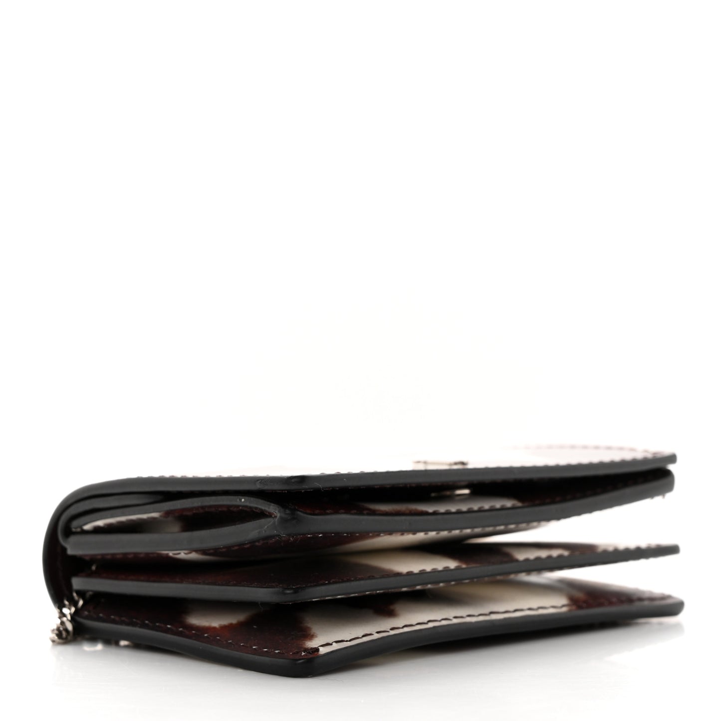 Patent Calfskin Cow Print Jessie Chain Card Case Mahogany