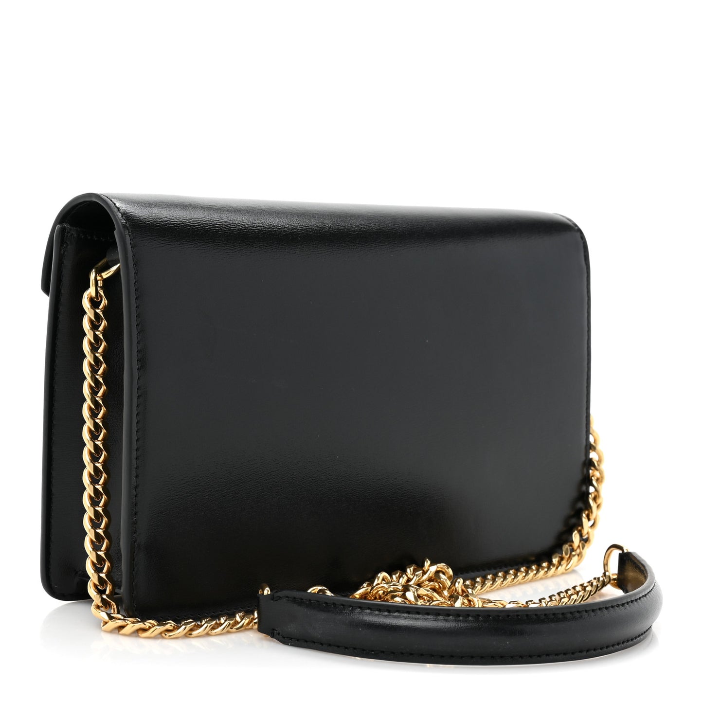Shiny Calfskin Triomphe Margo Wallet on Chain Black