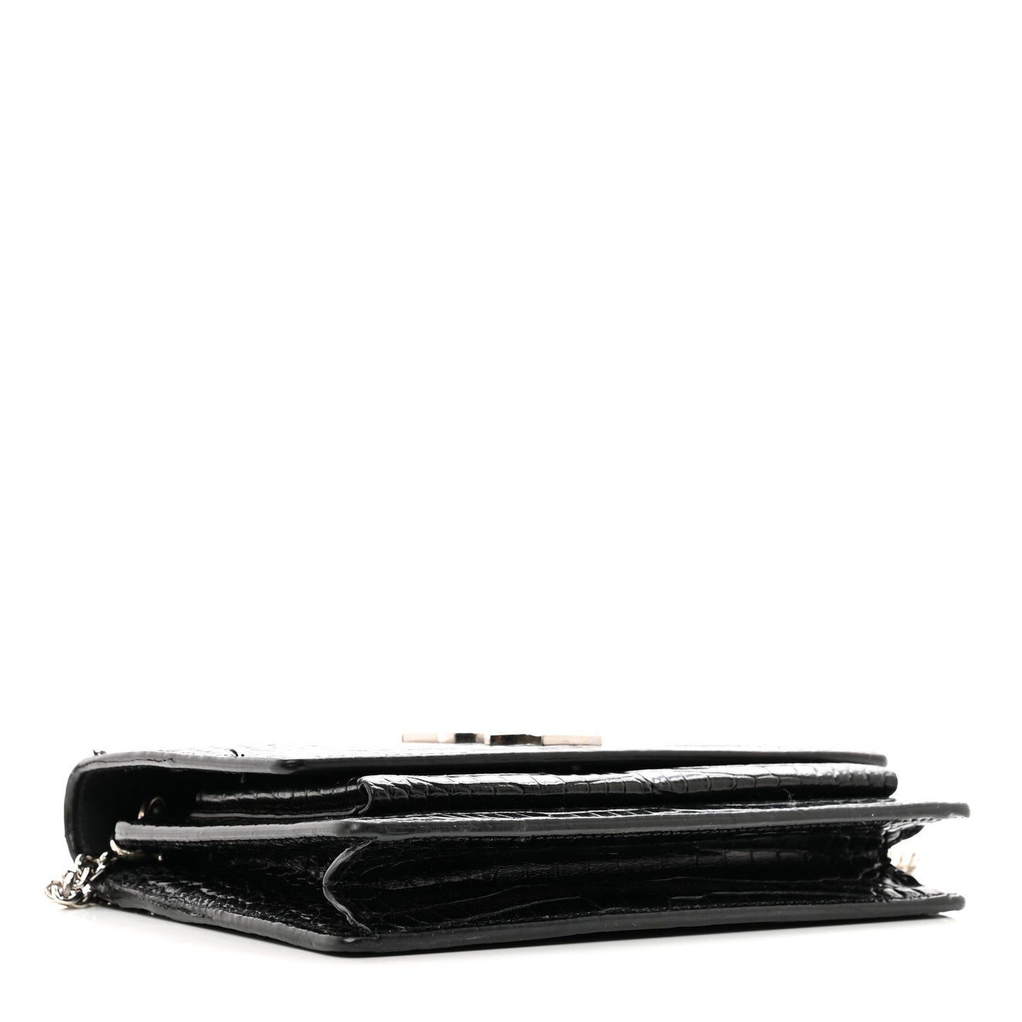 Calfskin Crocodile Embossed Monogram Sunset Top Handle Chain Wallet Black