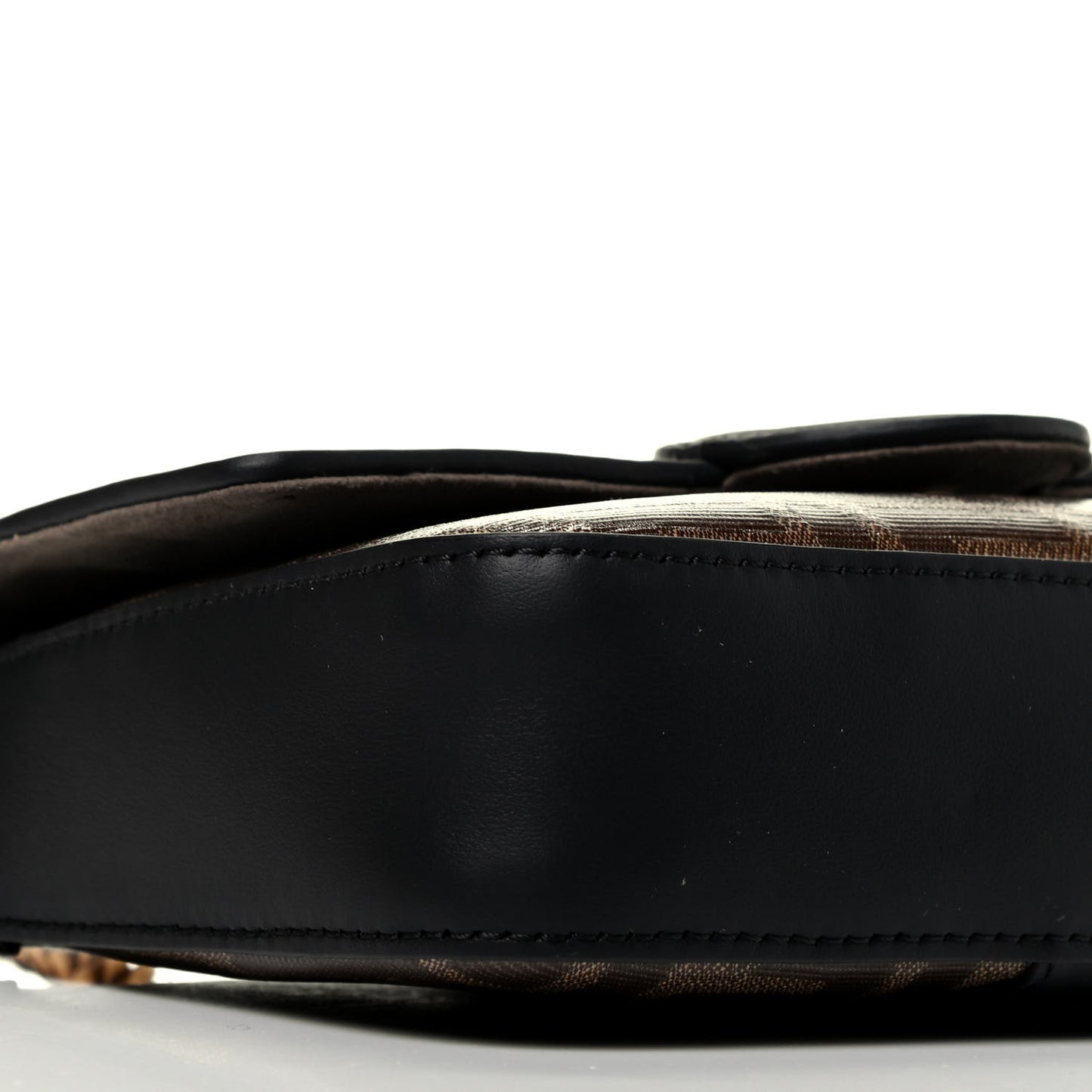 Glazed Fabric Vitello Century FF 1974 Stamp Patch Mini Double F Crossbody Bag Mogano Panna Black