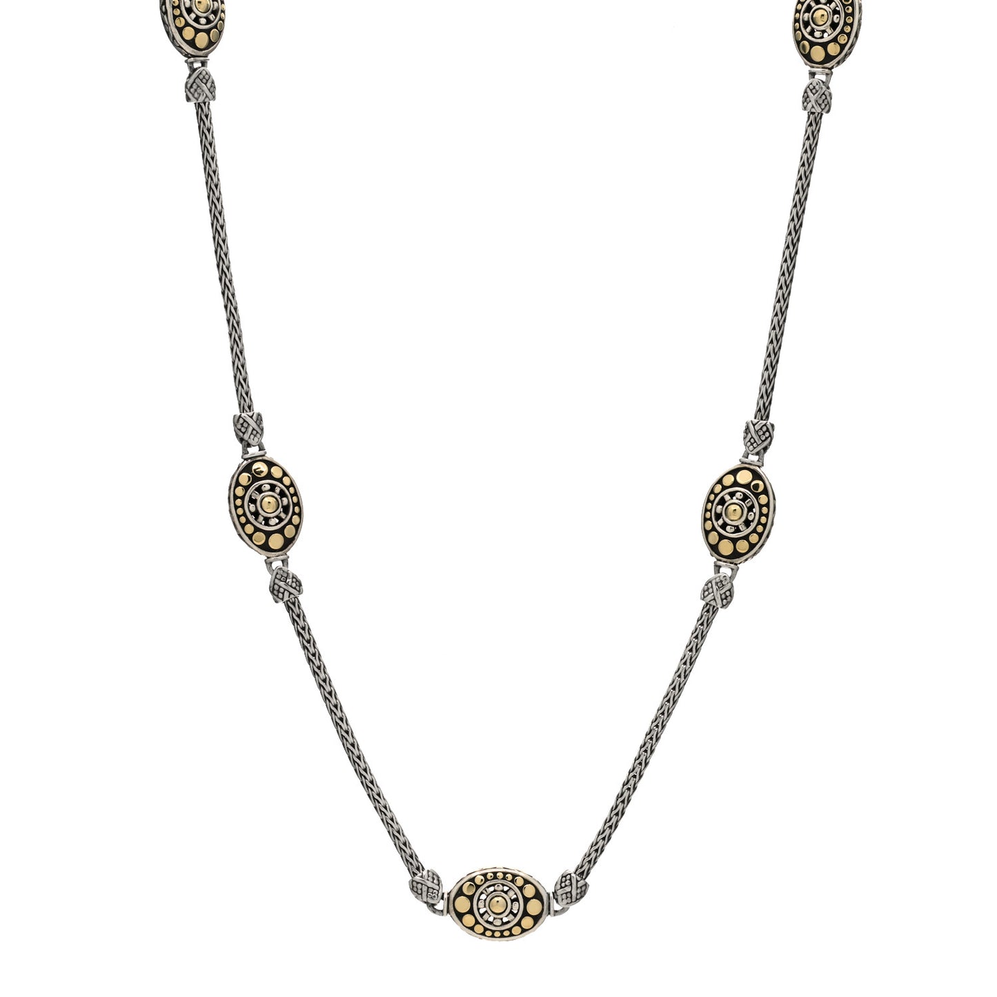 Sterling Silver 18K Yellow Gold Jaisalmer Dot Oval Station Sautoir Necklace