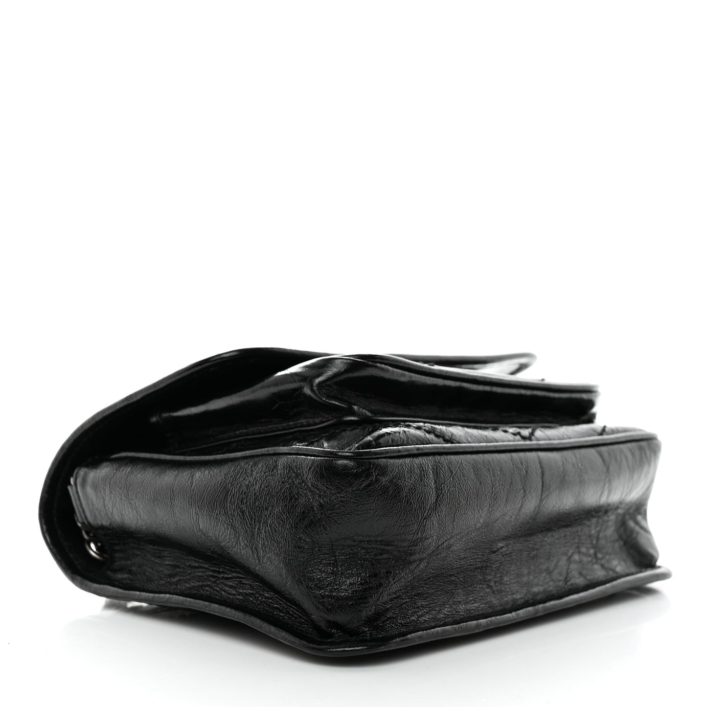 Crinkled Lambskin Matelasse Monogram Baby Niki Chain Satchel Black