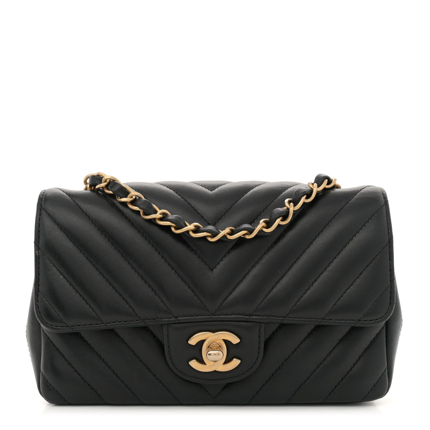 Lambskin Chevron Quilted Mini Rectangular Flap Black