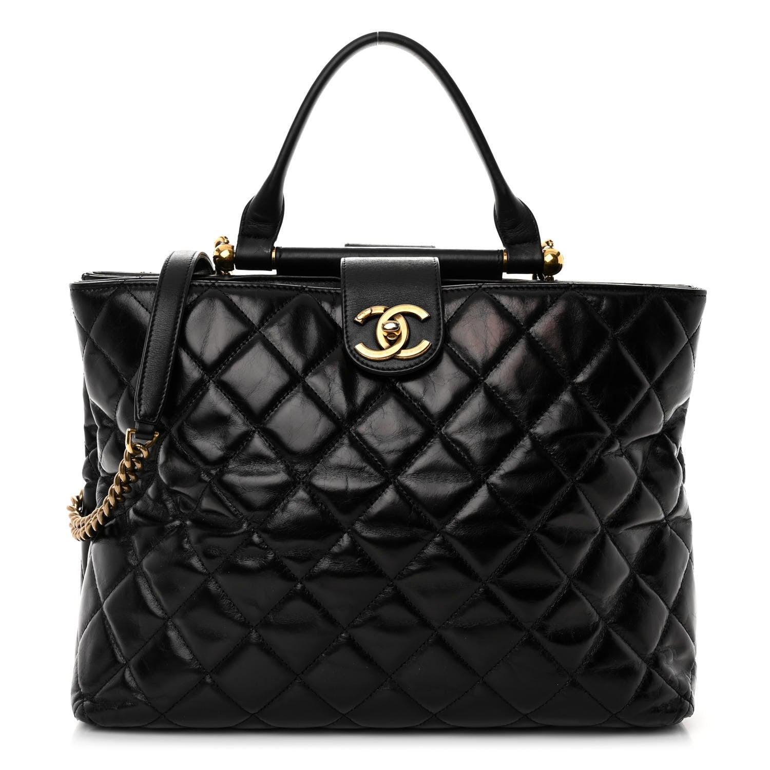 Chanel Glazed Calfskin Quilted Gold Bar Tote Black 1 of 10