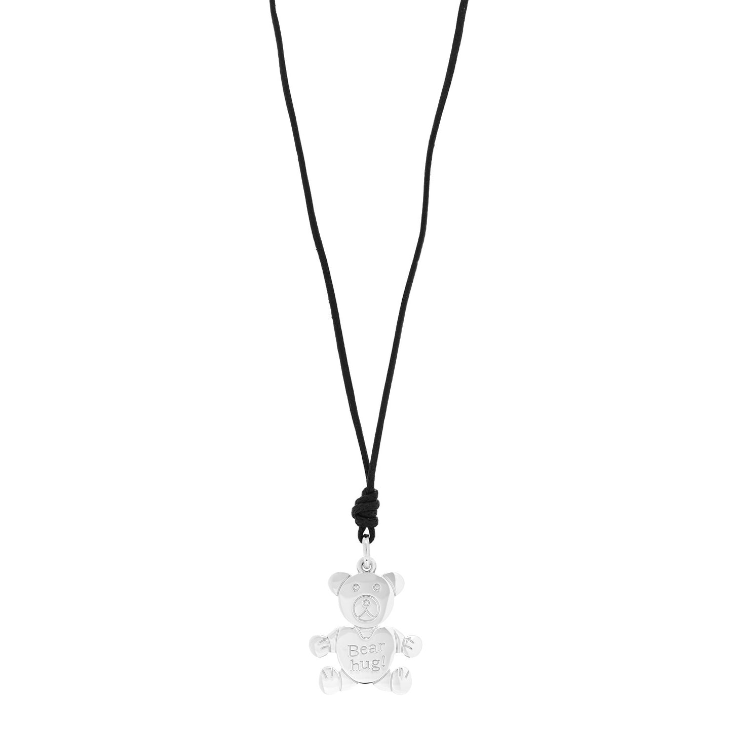 Sterling Silver Orsetto Bear Hug Pendant Cord Necklace