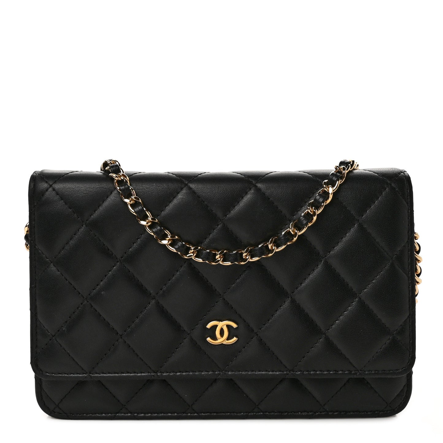 Lambskin Quilted Wallet On Chain WOC Black