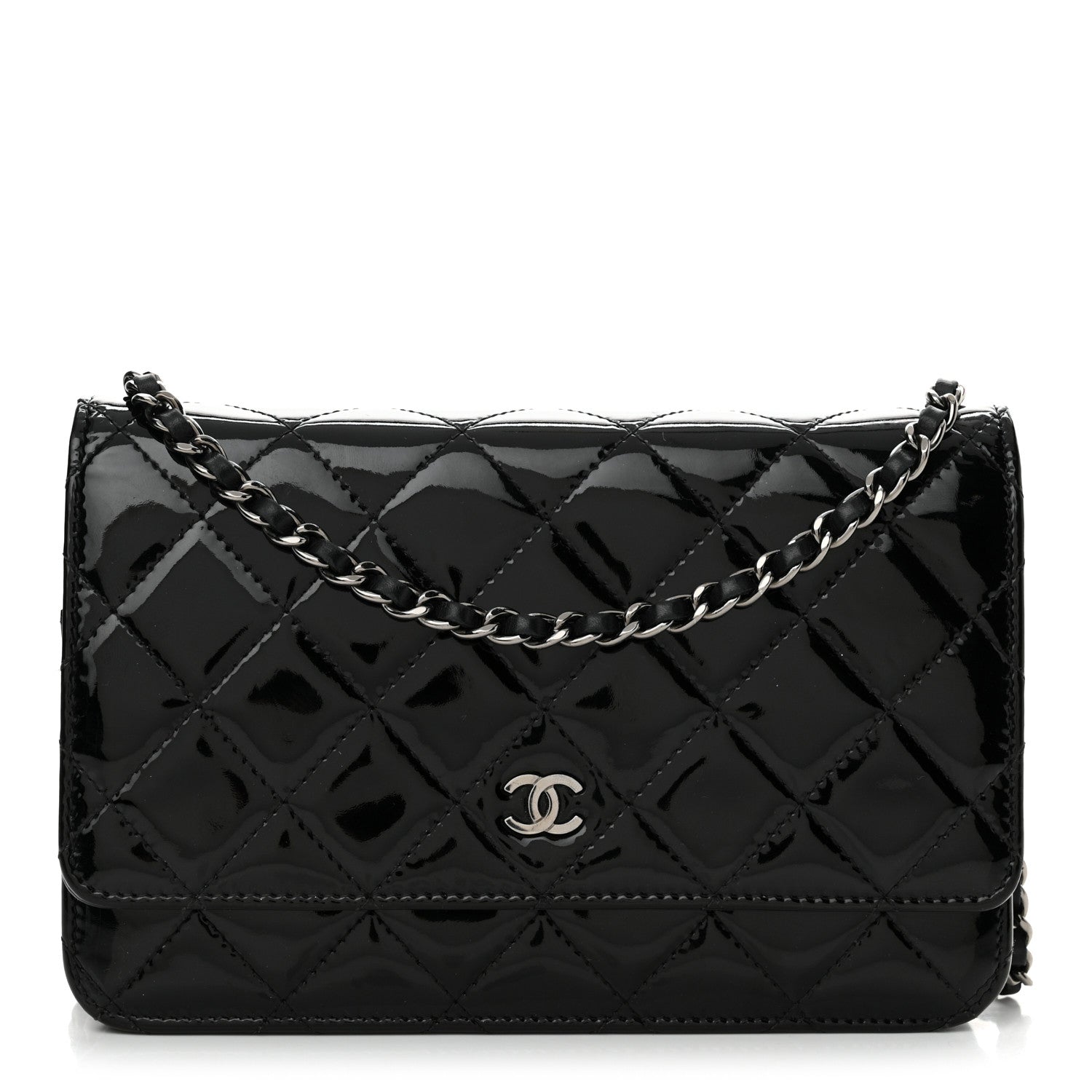 Chanel Patent Calfskin Quilted Wallet On Chain WOC Black 1 of 14