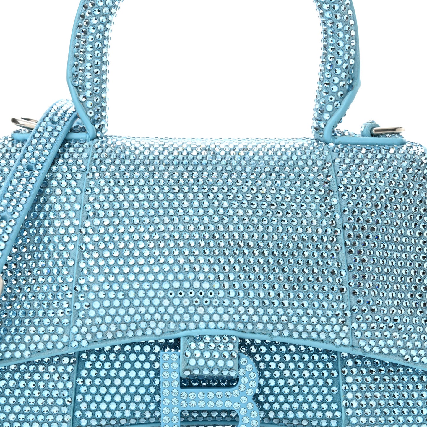 Strass Suede Hourglass Top Handle Bag XS Light Blue