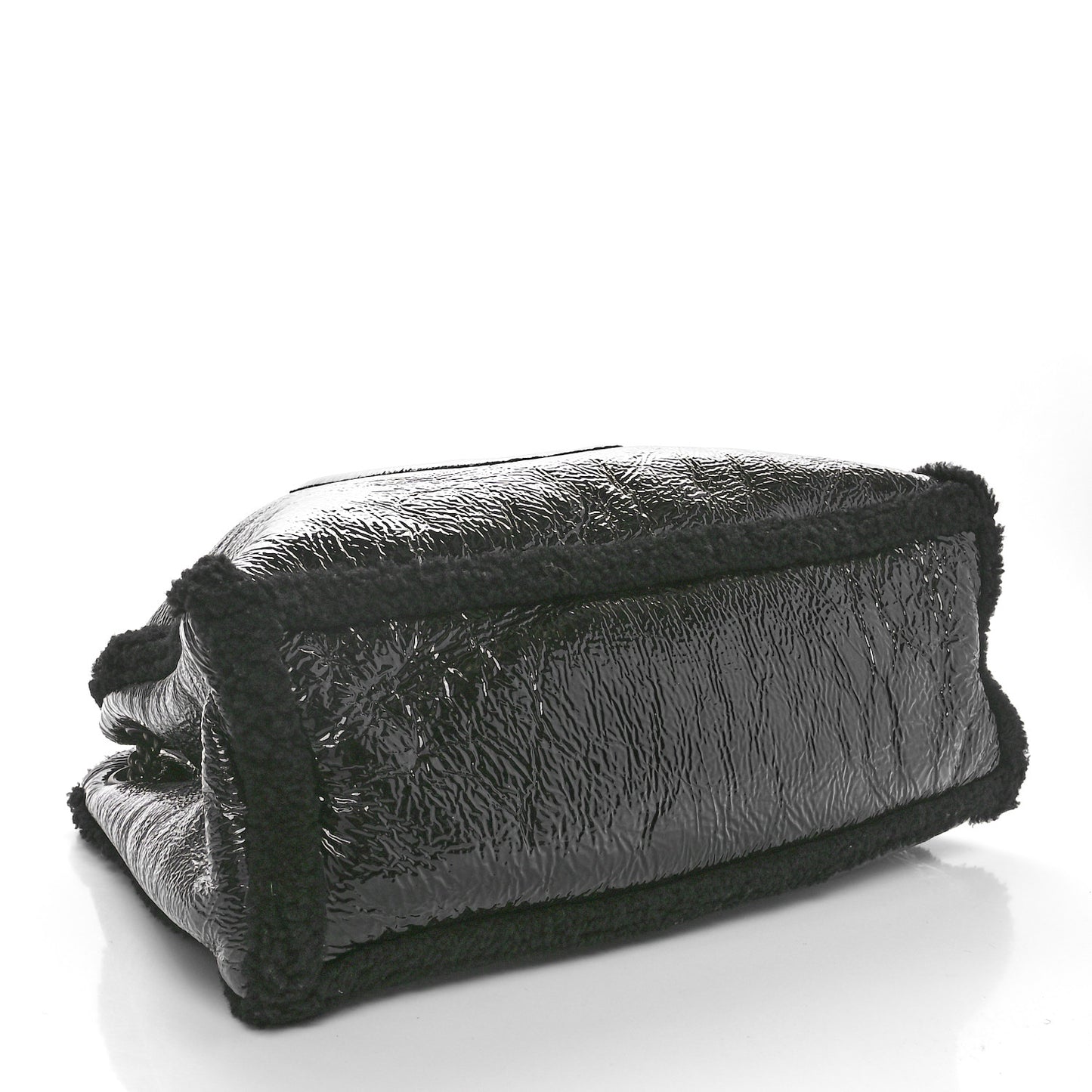Patent Shearling Large Soho Chain Shoulder Bag Black