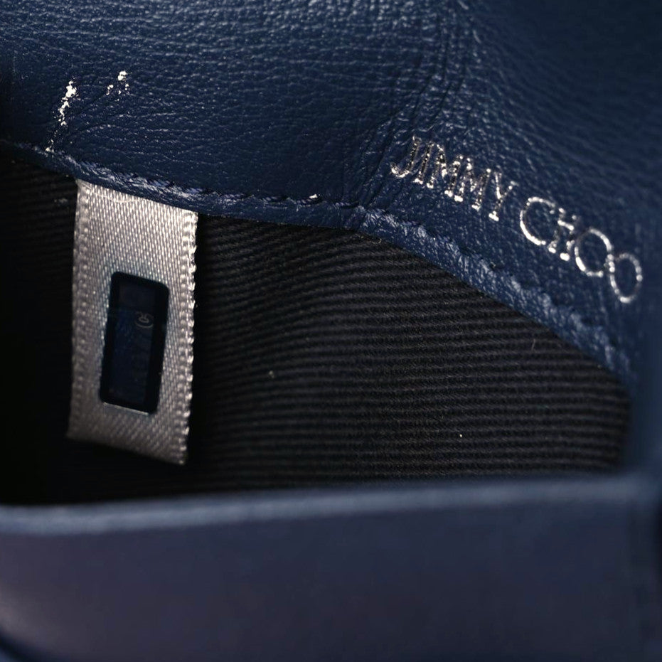 Jimmy Choo Calfskin Crystal Cheri Charm Case Wallet Navy Blue 8 of 9