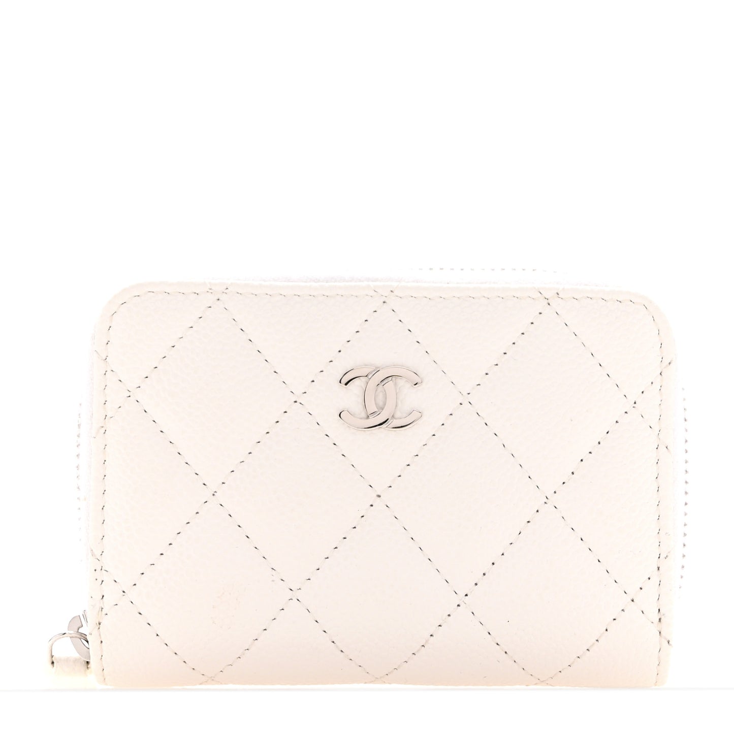 Caviar Quilted Zip Coin Purse White
