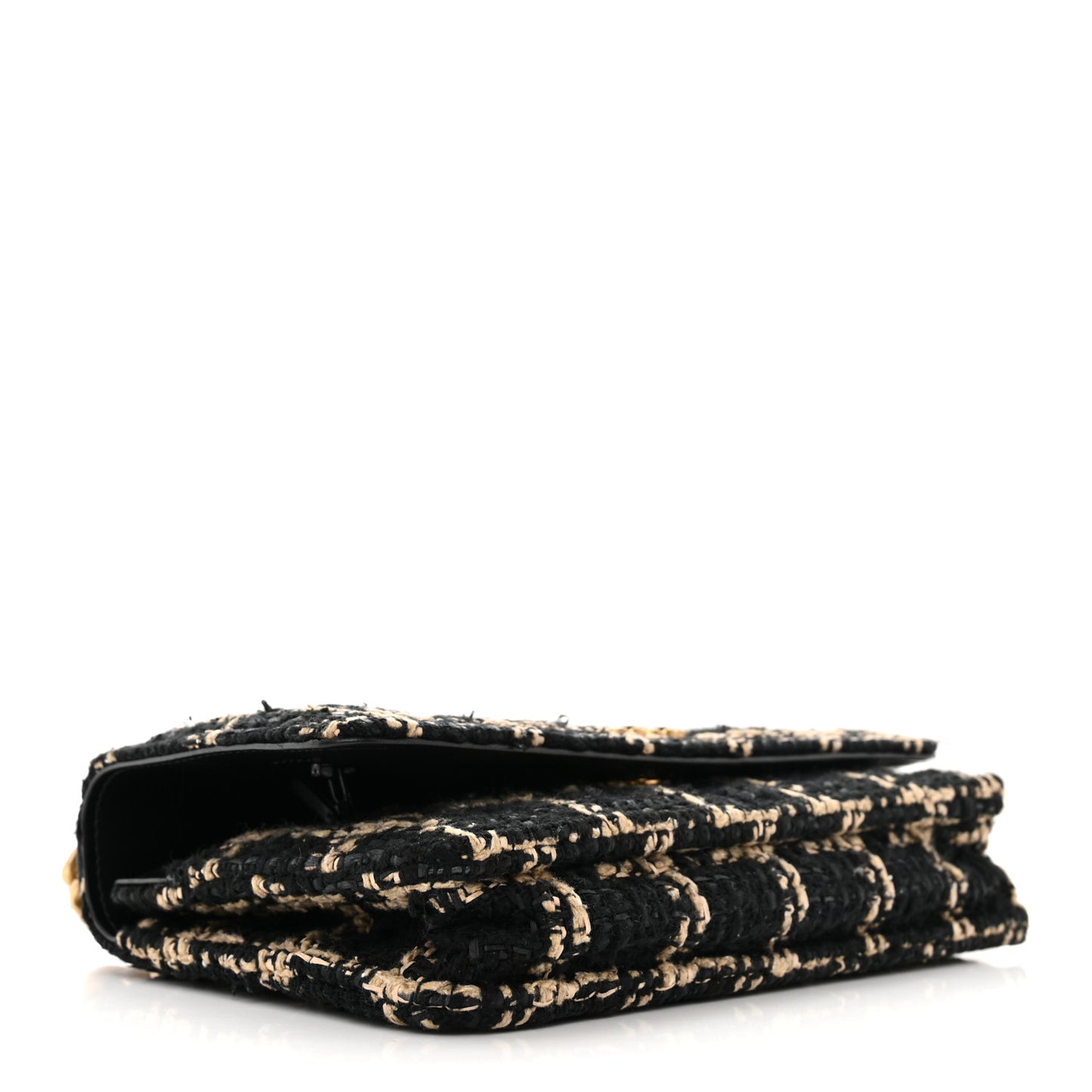 Tweed Quilted Chanel 19 Wallet On Chain WOC Black Beige