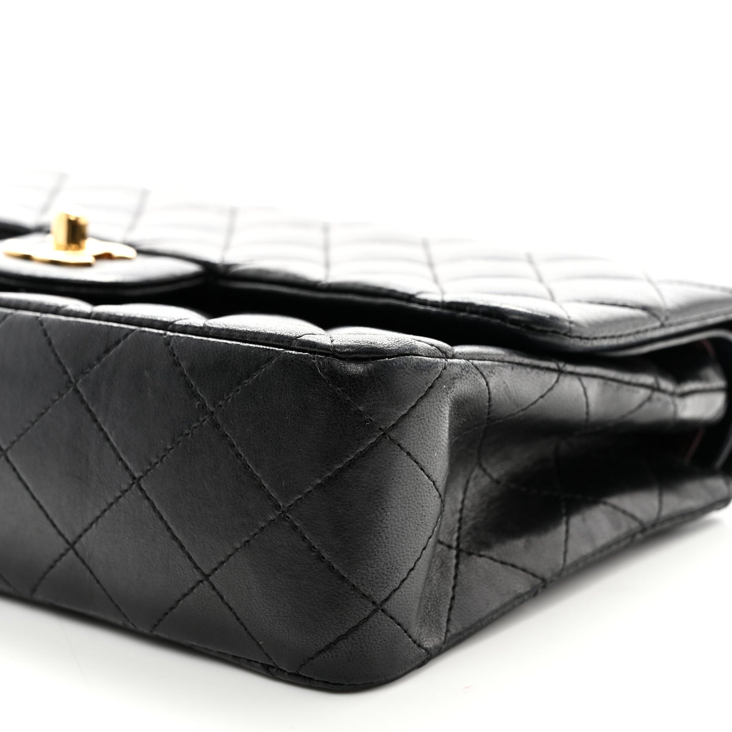 Lambskin Quilted Medium Double Flap Black