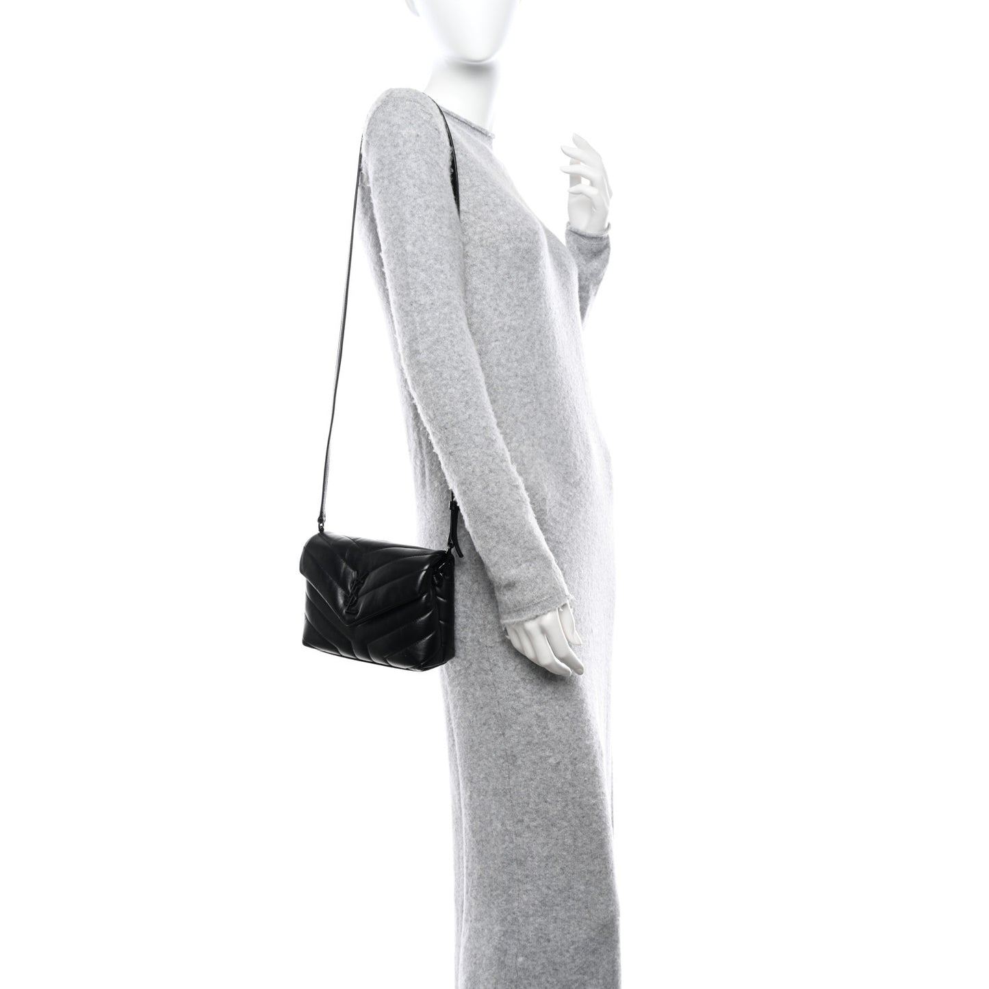 Calfskin Y Quilted Monogram Monochrome Toy Loulou Crossbody Bag Black