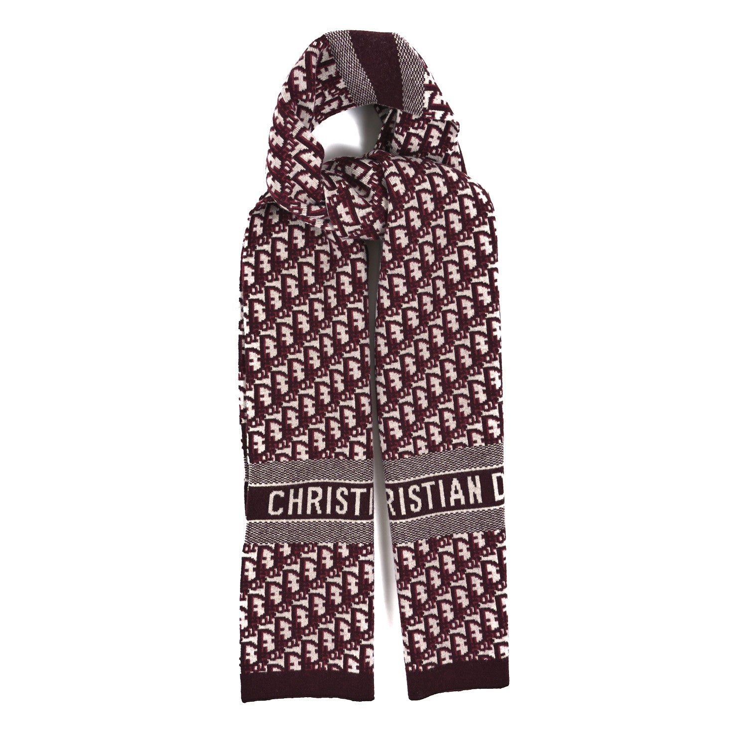 Christian Dior Wool Cashmere Oblique Scarf Burgundy 1 of 3