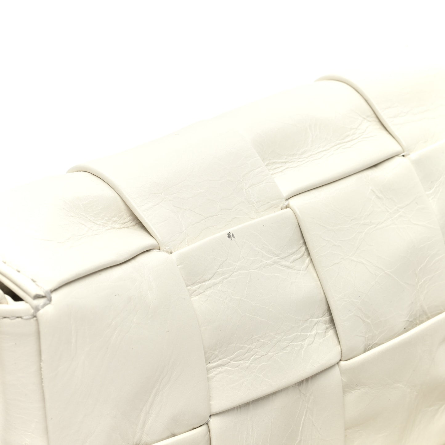 Paper Calfskin Maxi Intreccio Cassette Crossbody Bag White