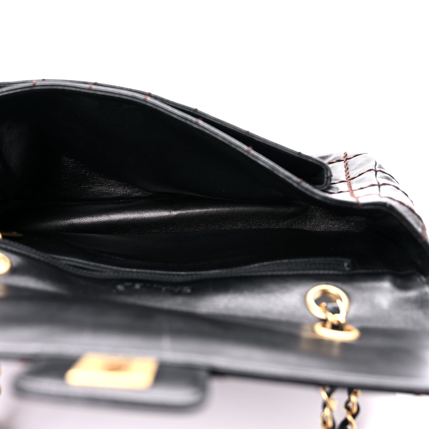 Lambskin Stitched Chocolate Bar Single Flap Brown