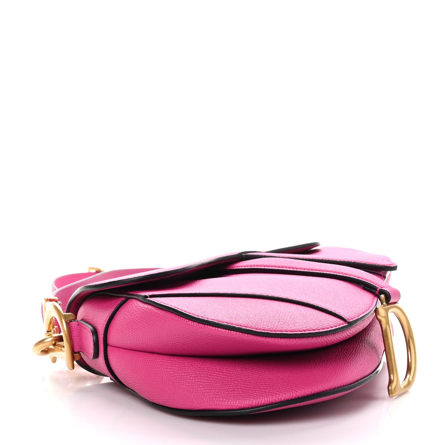 Grained Calfskin Saddle Bag With Strap Fuchsia