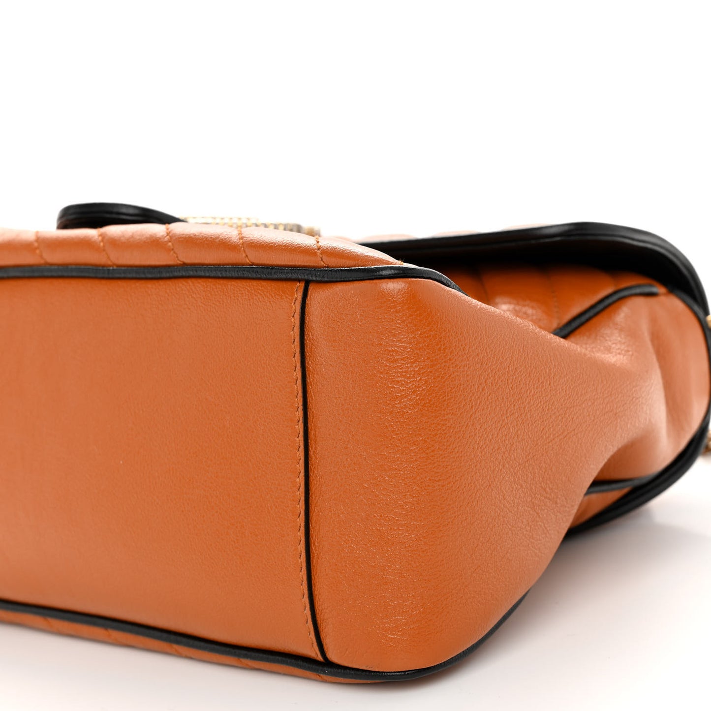 Azalea Calfskin Matelasse Diagonal Small Torchon GG Marmont Top Handle Shoulder Bag Cognac Black
