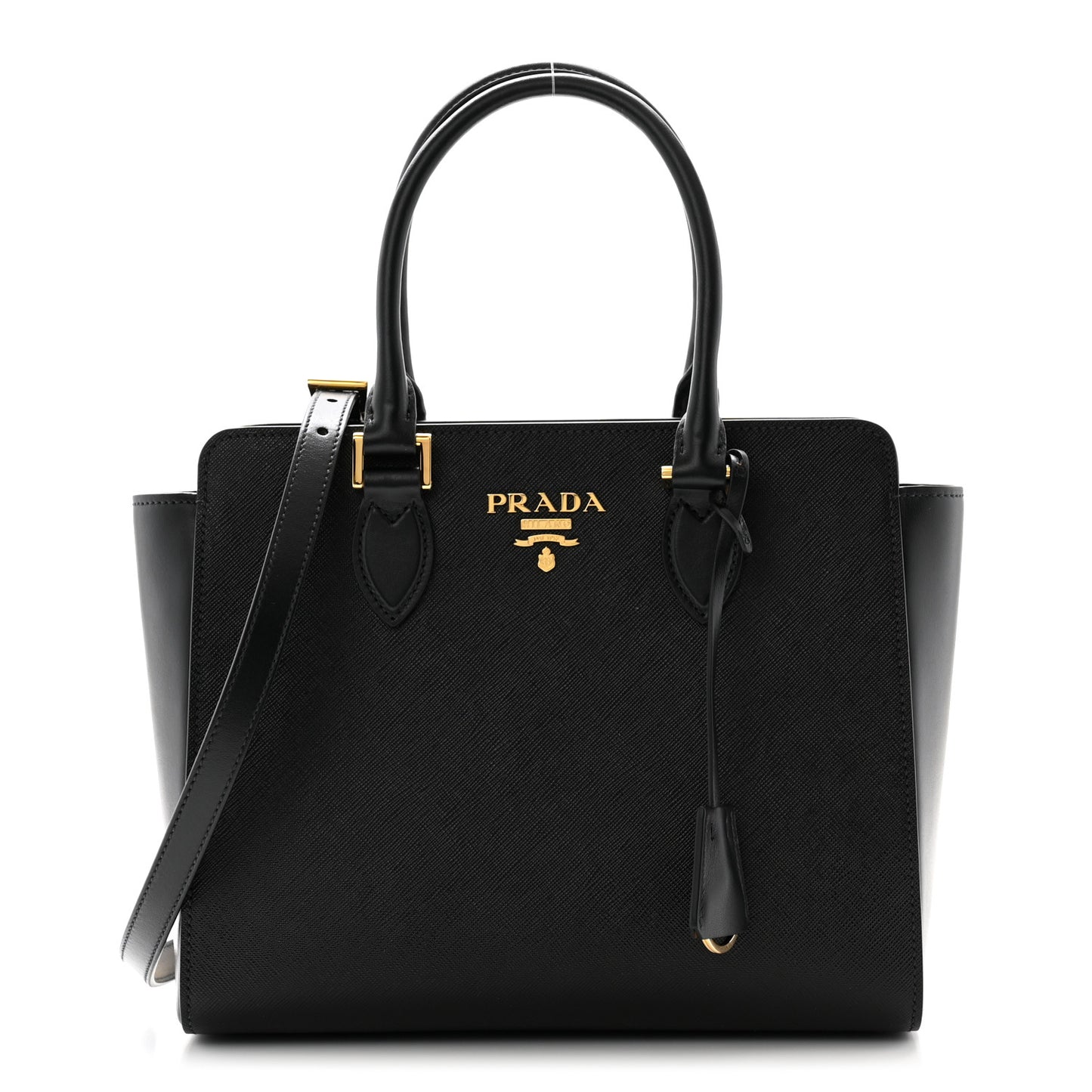 Saffiano Soft Calfskin Small Zippered Tote Black
