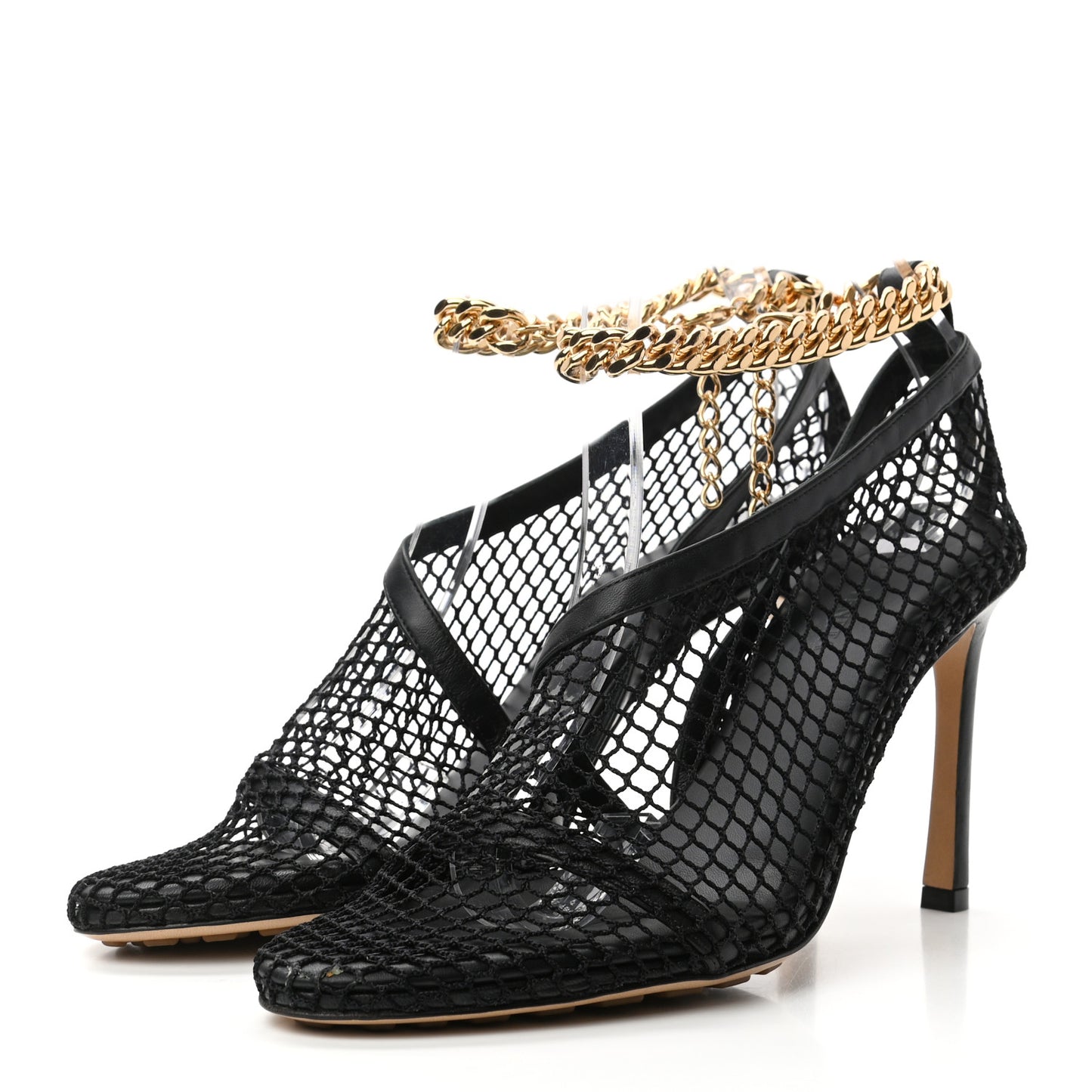 Mesh Nappa Chunky Chain Sandals 37 Black