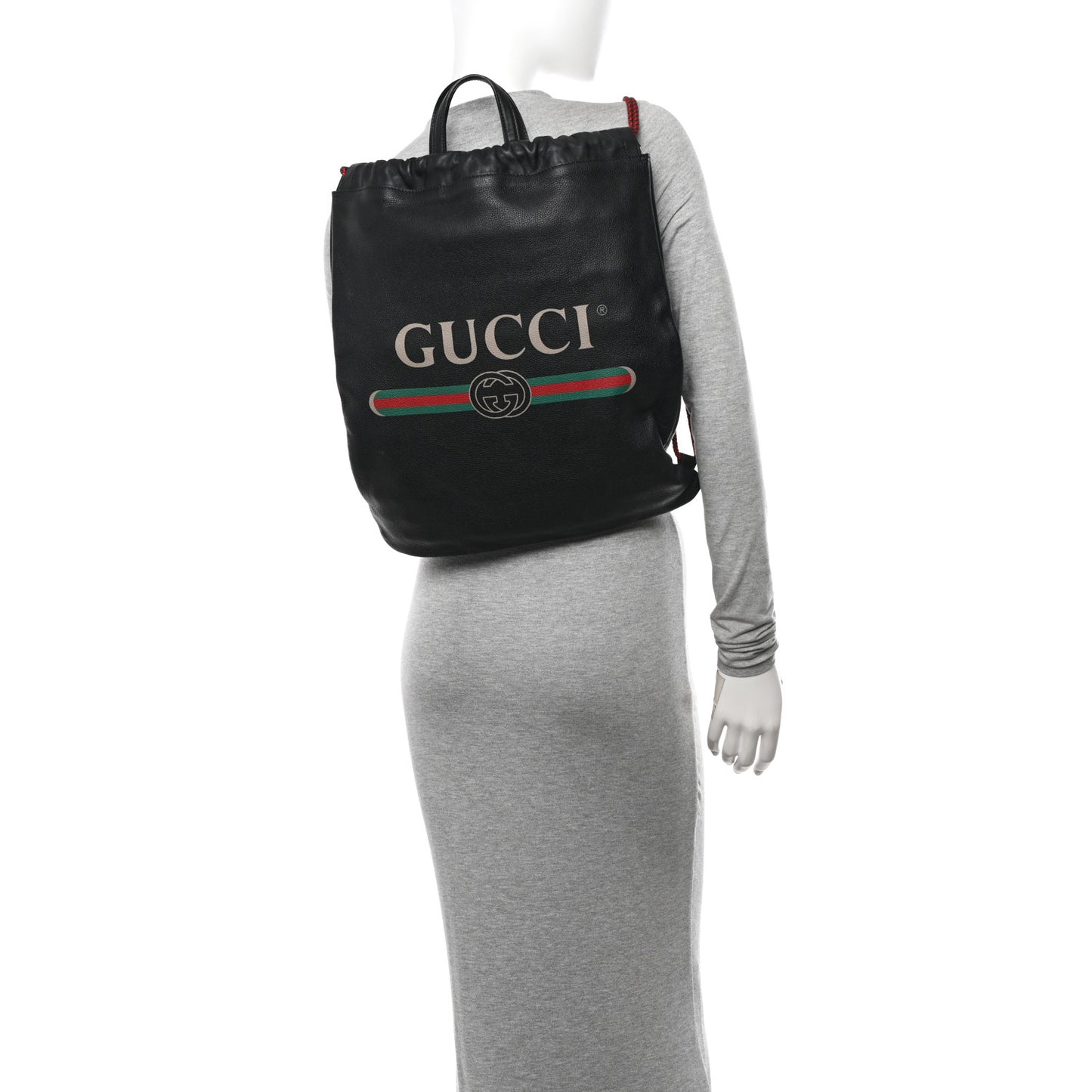 Calfskin Logo Drawstring Backpack Black