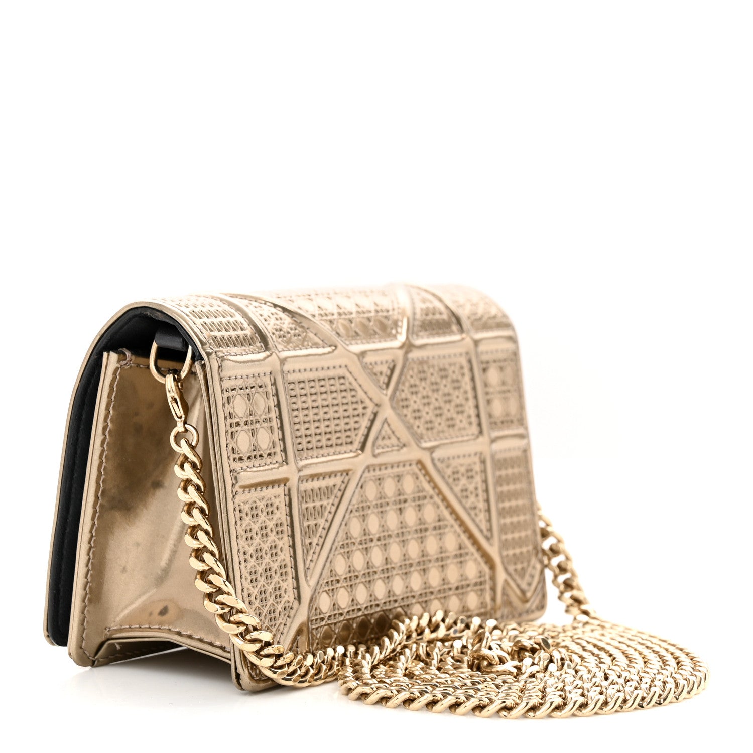 Christian Dior Metallic Patent Micro-Cannage Baby Diorama Flap Bag Gold 3 of 11