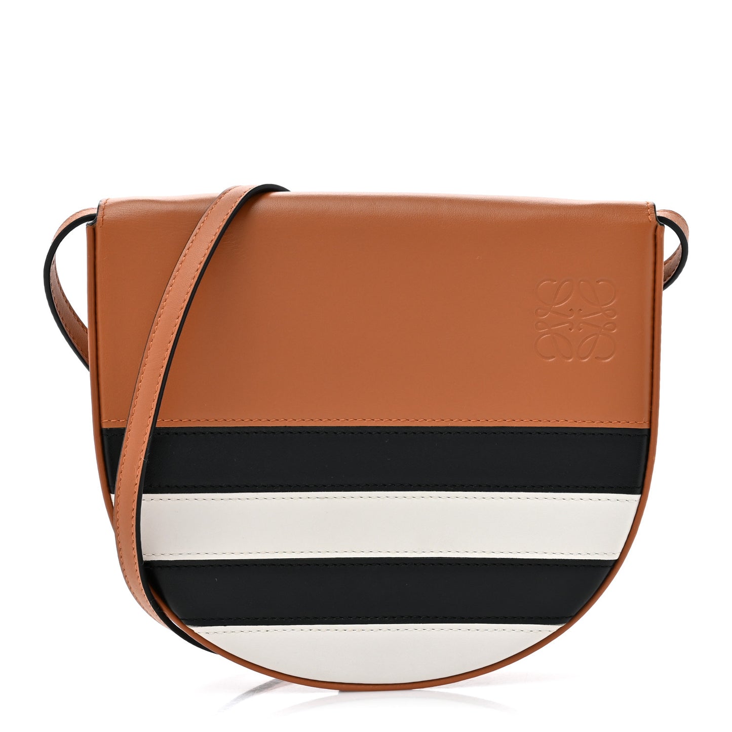 Calfskin Marine Stripe Mini Heel Shoulder Bag Tan