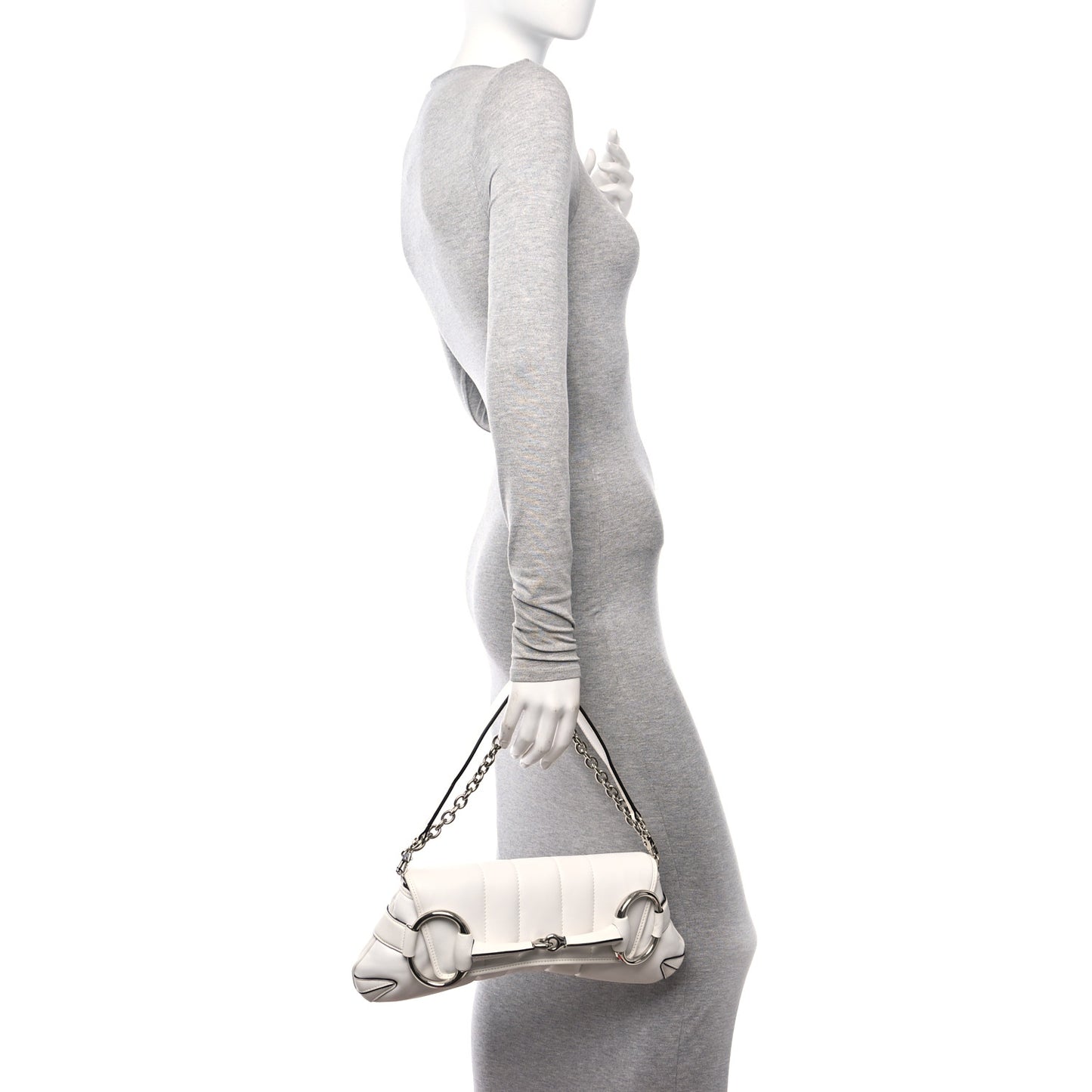 Nappa Vertical Matelasse Medium Maxi Horsebit Chain Shoulder Bag Mystic White