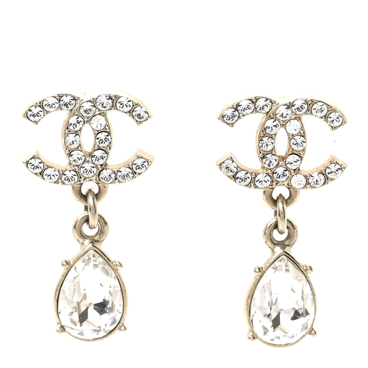 Crystal CC Tear Drop Earrings Gold