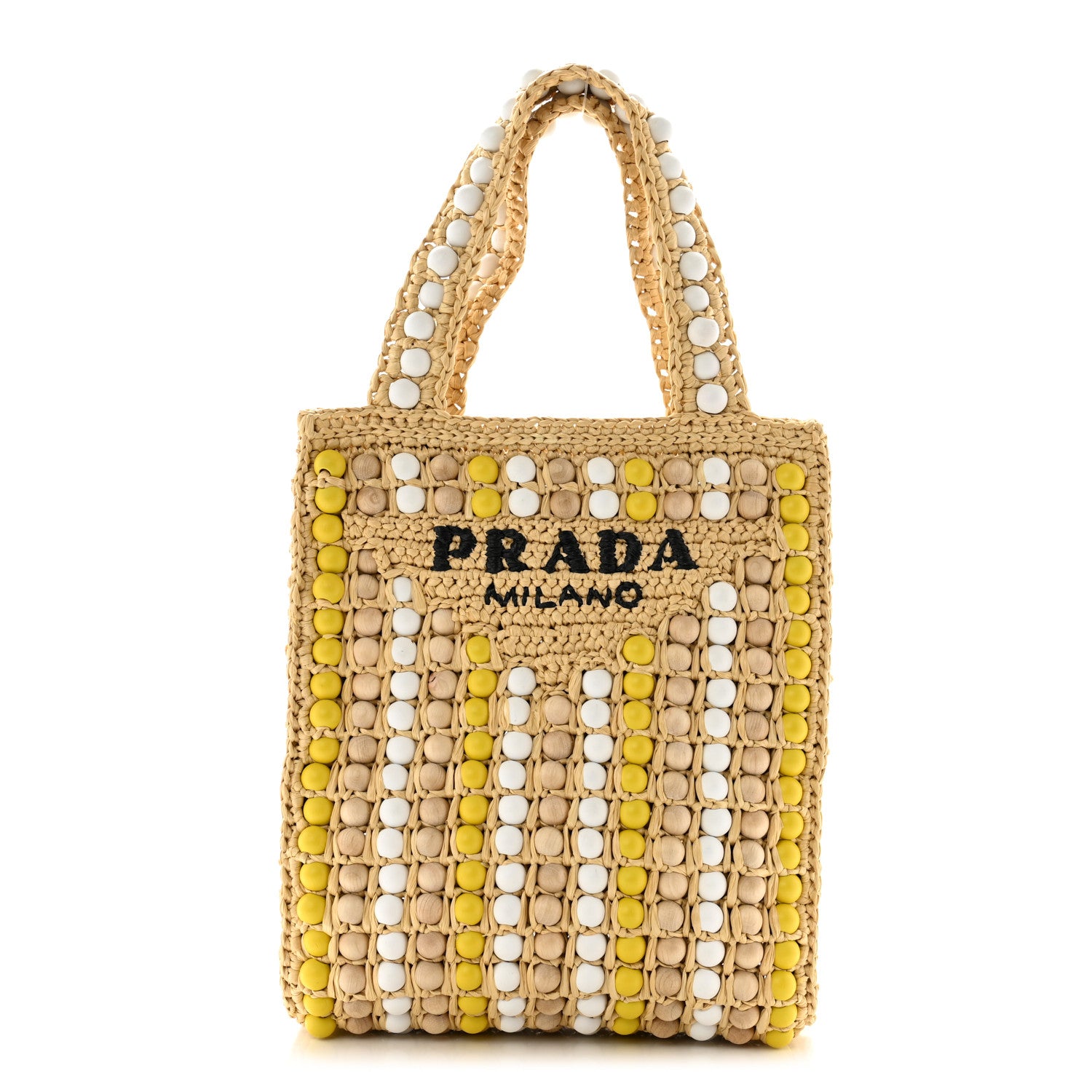 Prada Raffia Wood Bead Embroidered Logo Tote Bag Naturale 1 of 11
