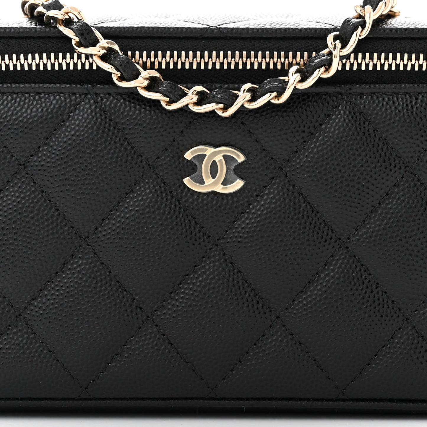 Caviar Quilted Small Vanity Case With Chain Black