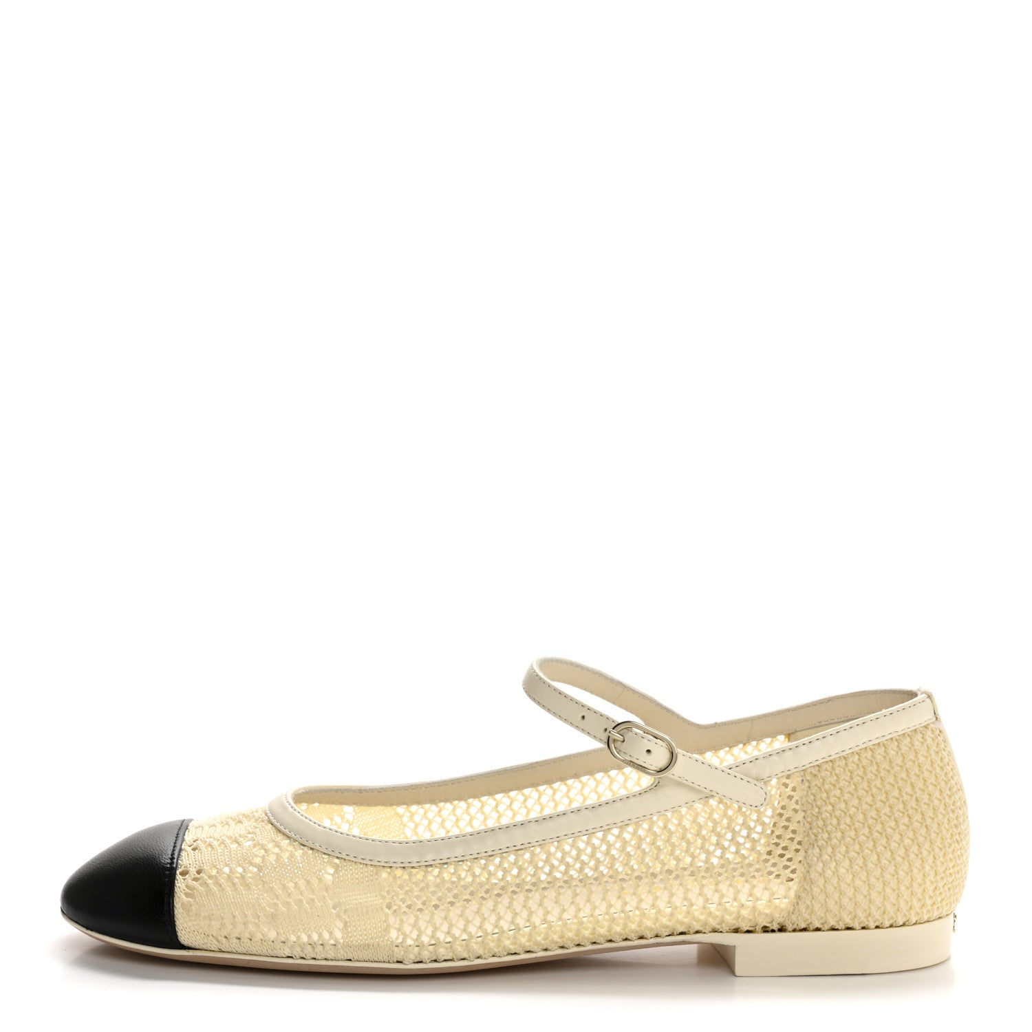Chanel Crochet Lambskin Cap Toe Mary Jane Flats 38 Natural Beige