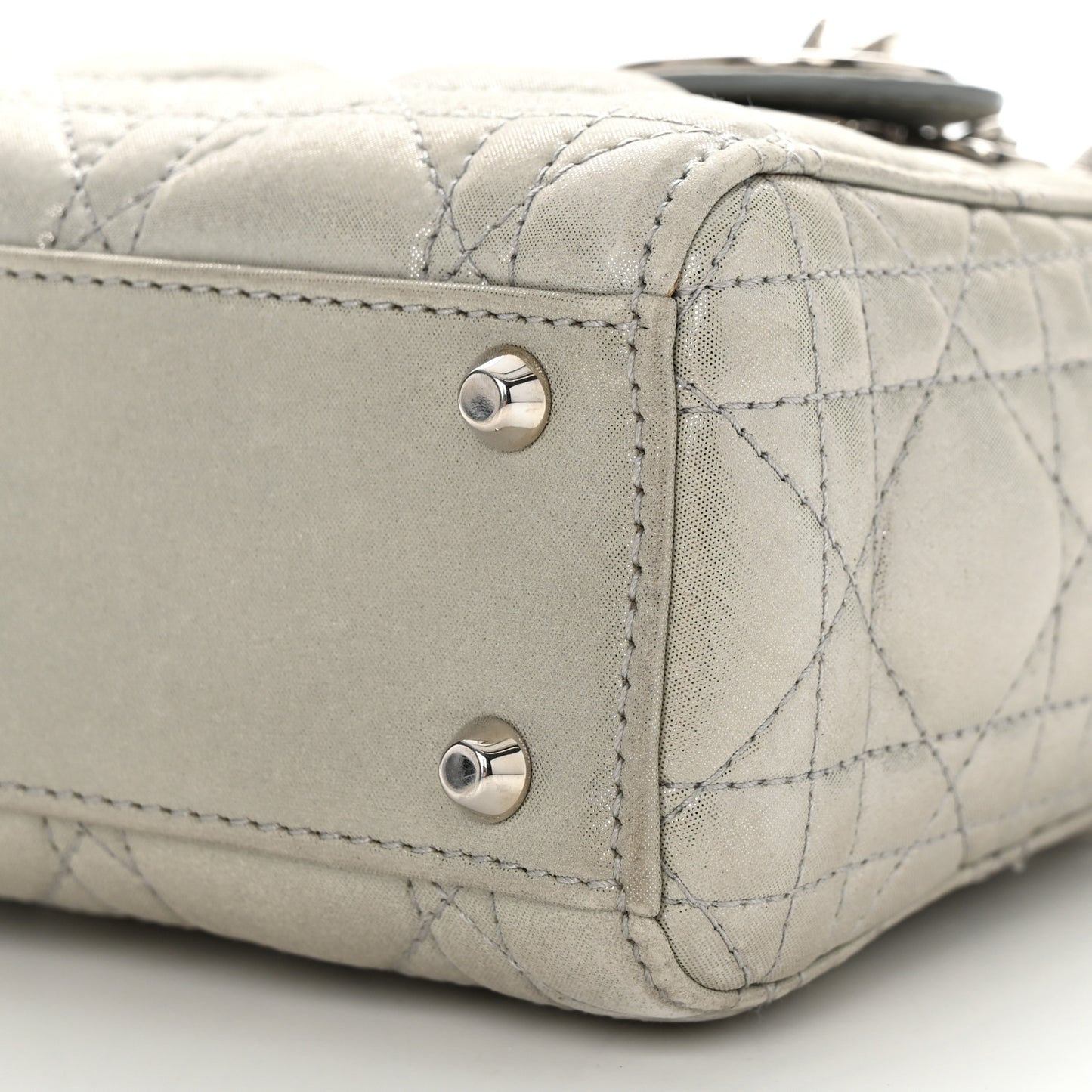 Metallic Nubuck Cannage Mini Lady Dior Silver