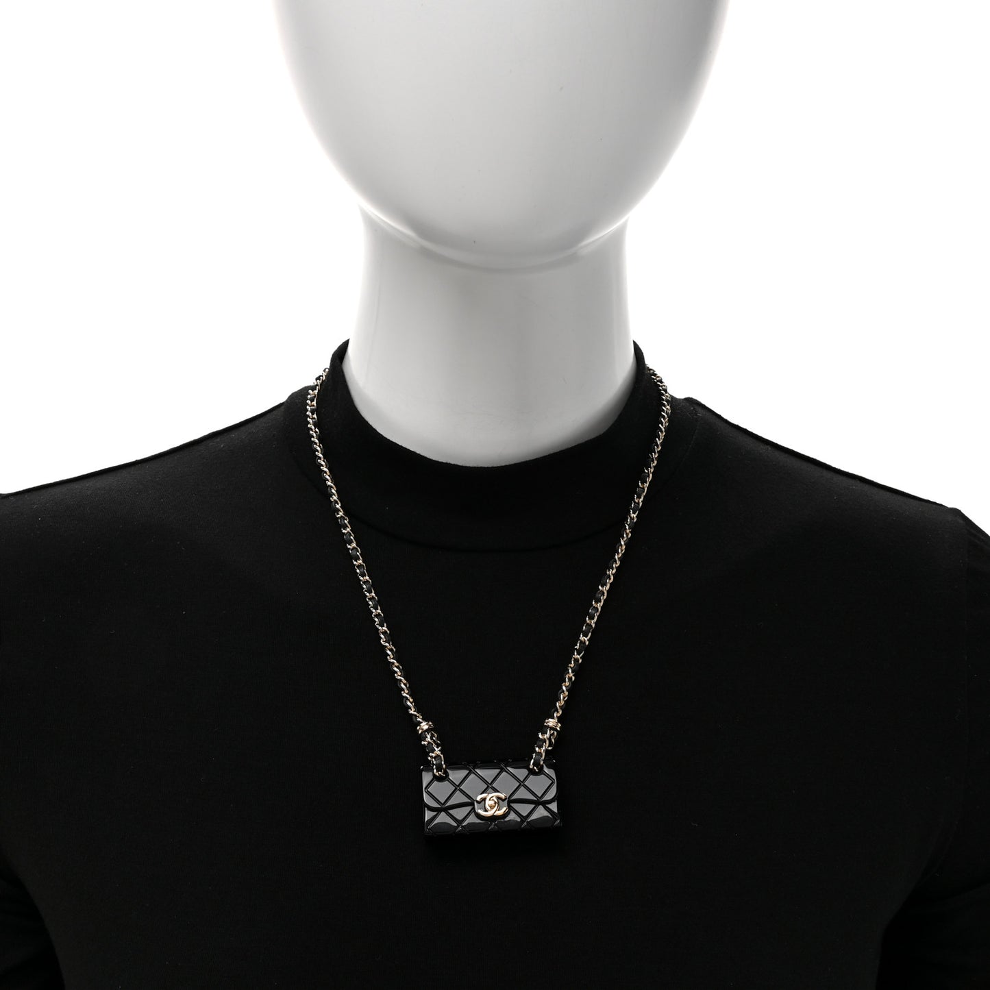 Metal Resin Calfskin Quilted CC Turnlock Chain Bag Necklace Gold Black
