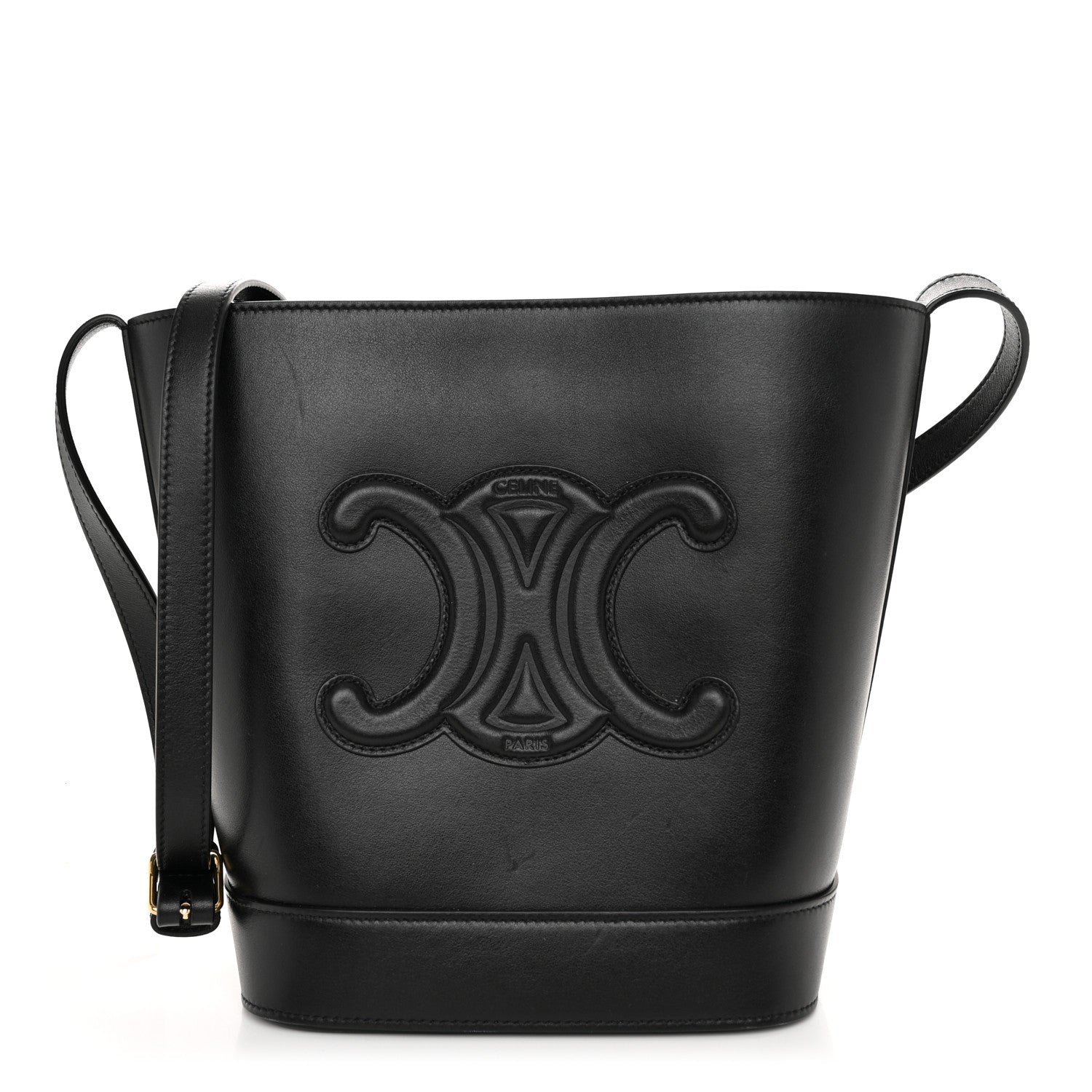 Celine Smooth Calfskin Small Cuir Triomphe Bucket Bag Black 1 of 10
