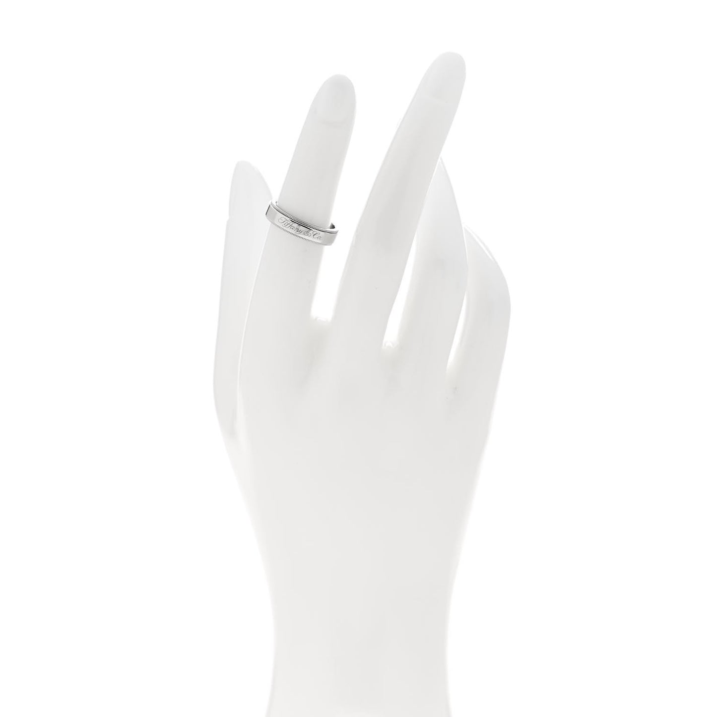 Platinum MIlgrain Logo Band Ring 49 5